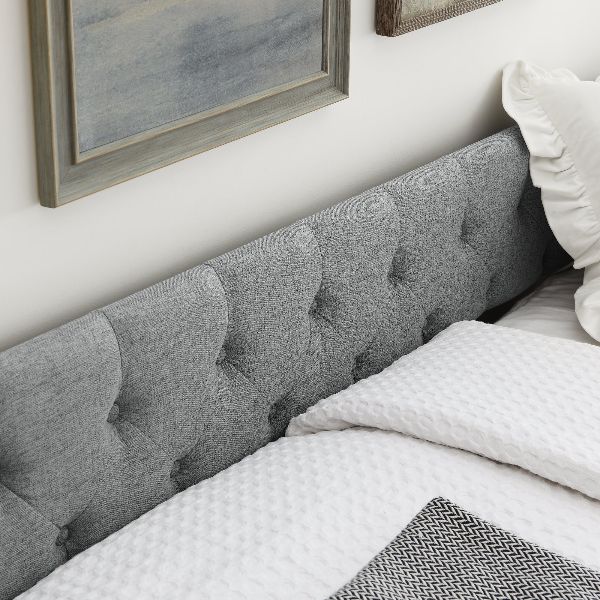 Two Drawers Upholstered Tufted Twin Size Daybed with Nail Heads- Grey_13