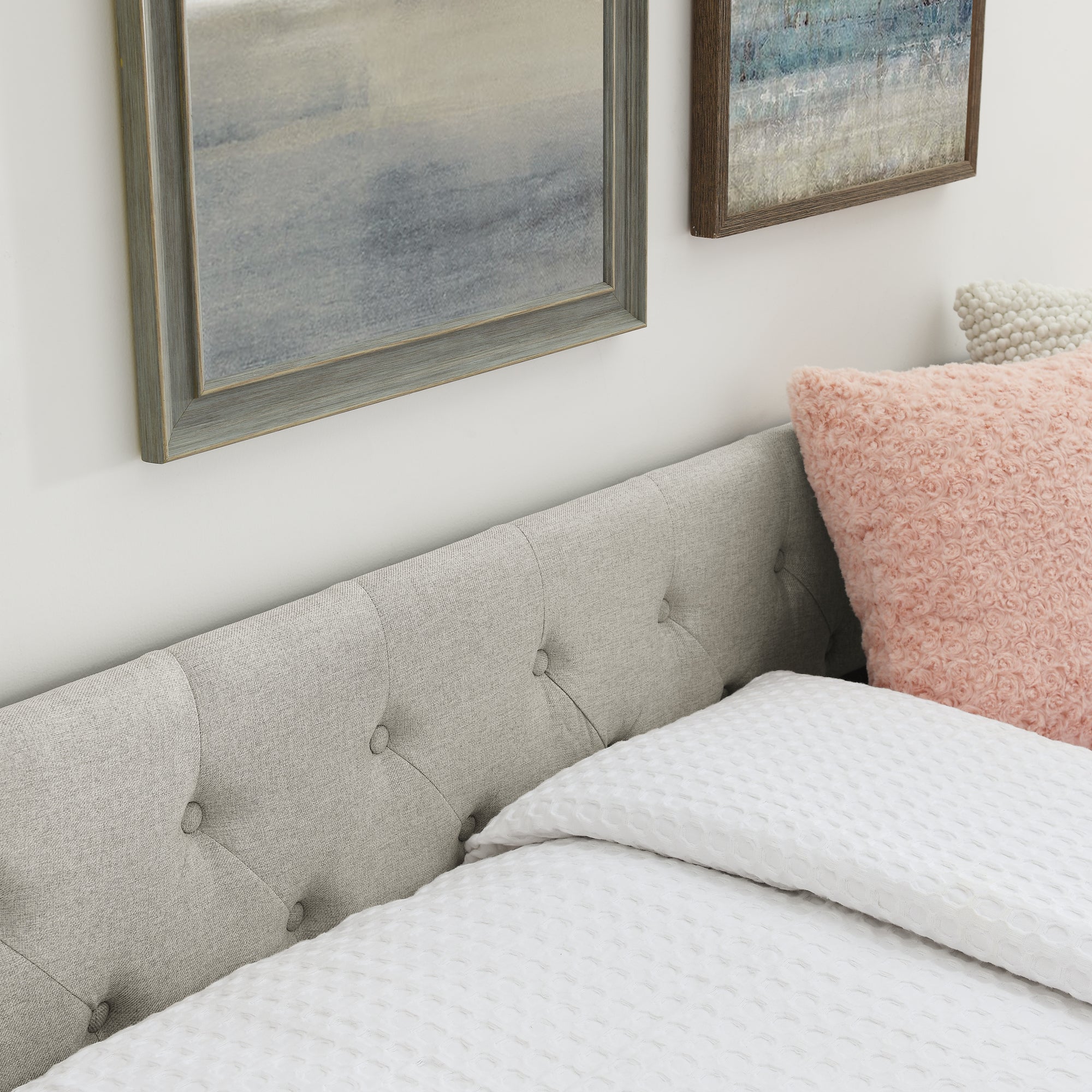 Two Drawers Upholstered Tufted Twin Size Daybed with Nail Heads- Beige_13