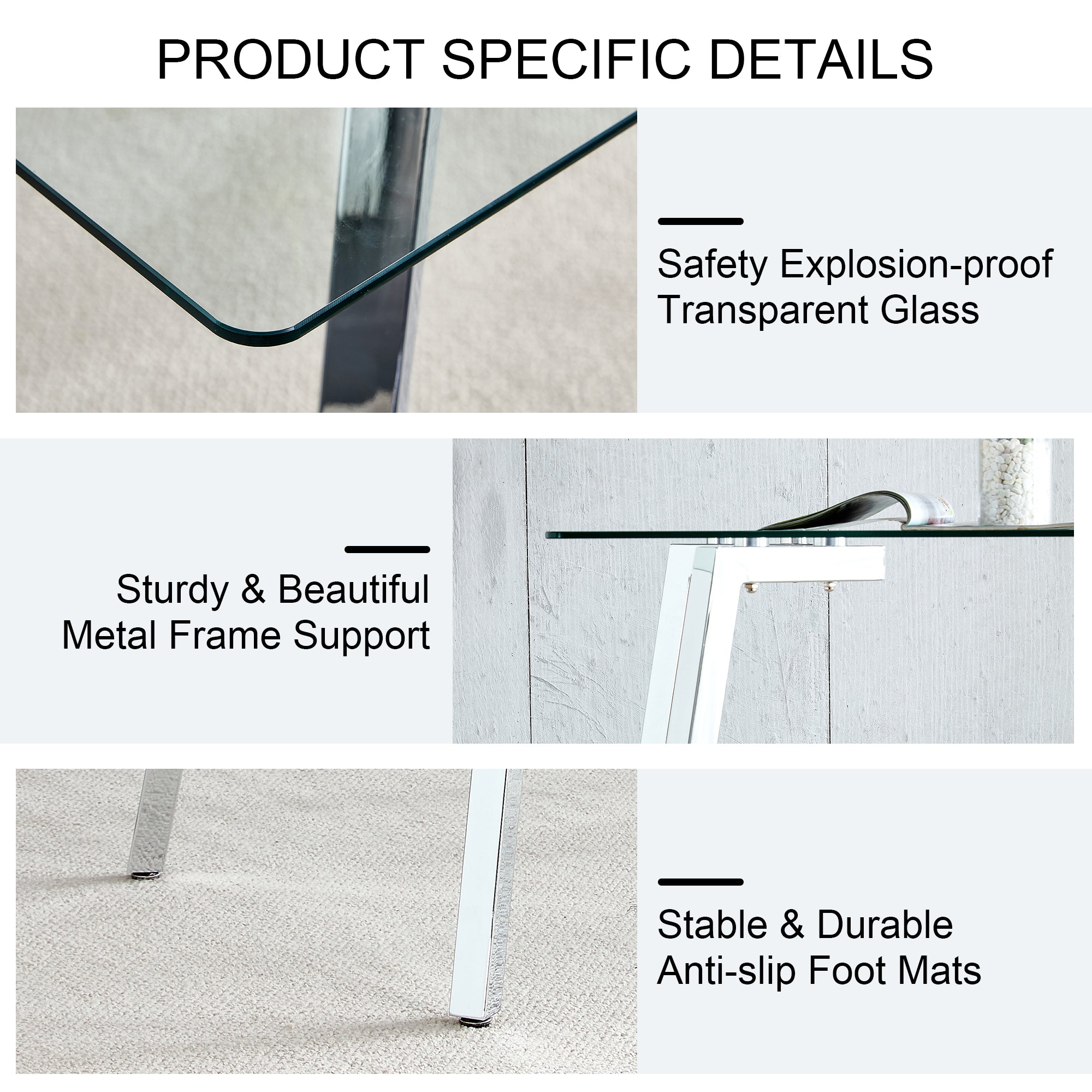 Glass Dining Table and Chair Set- 4 Curved White Dining Chairs and 1 Dining Table_6