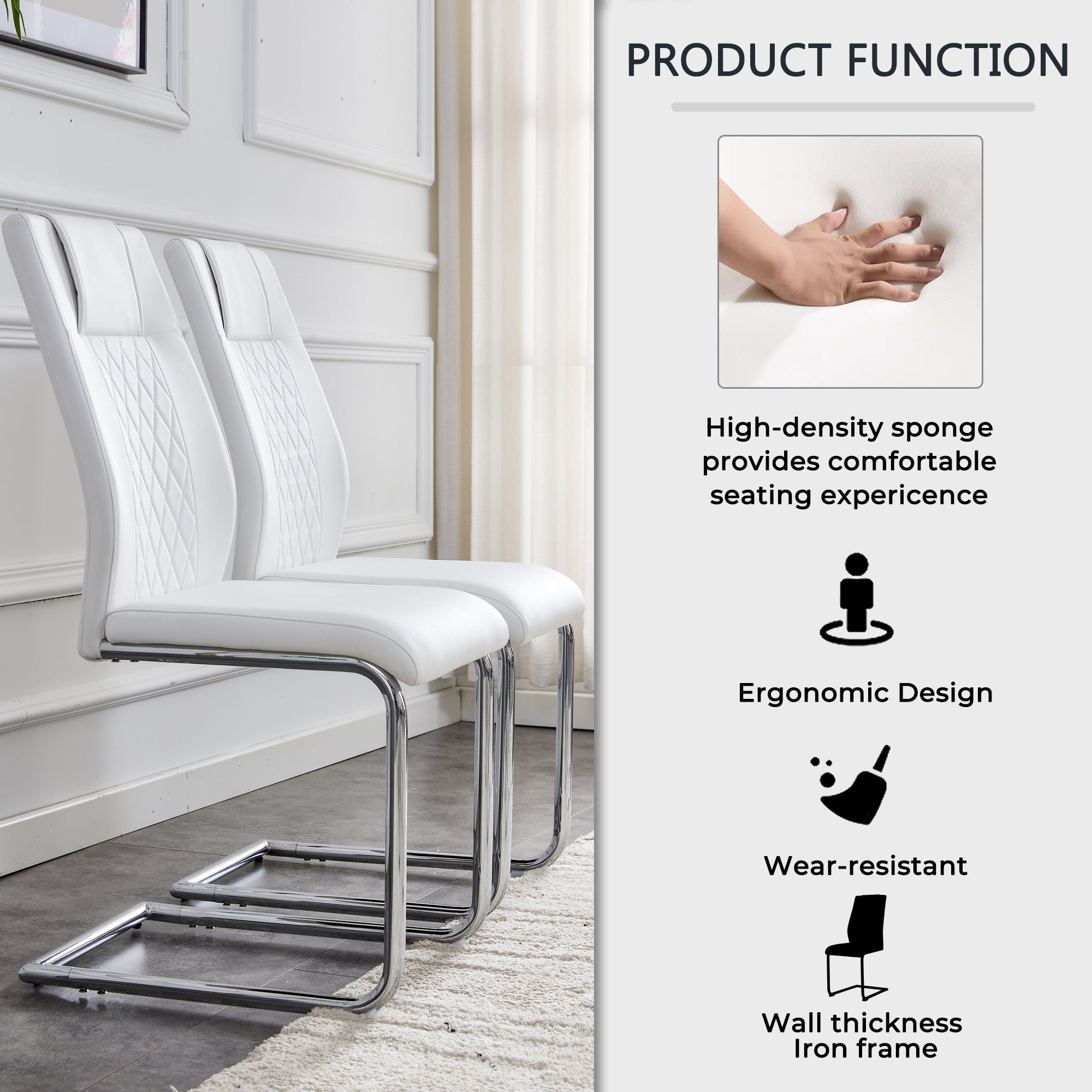 Glass Dining Table and Chair Set- 4 Curved White Dining Chairs and 1 Dining Table_10