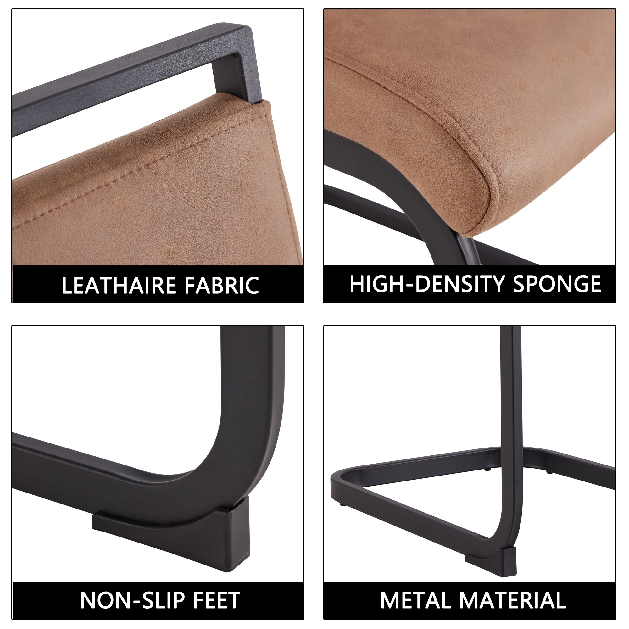 Glass Dining Set- 4 Brown PU Leather Dining Chairs with Slit and 1 Dining Table_16