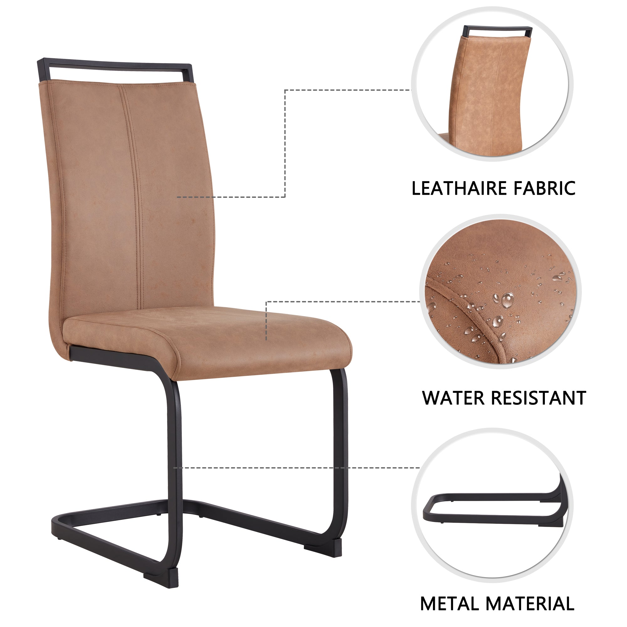 Glass Dining Set- 4 Brown PU Leather Dining Chairs with Slit and 1 Dining Table_13
