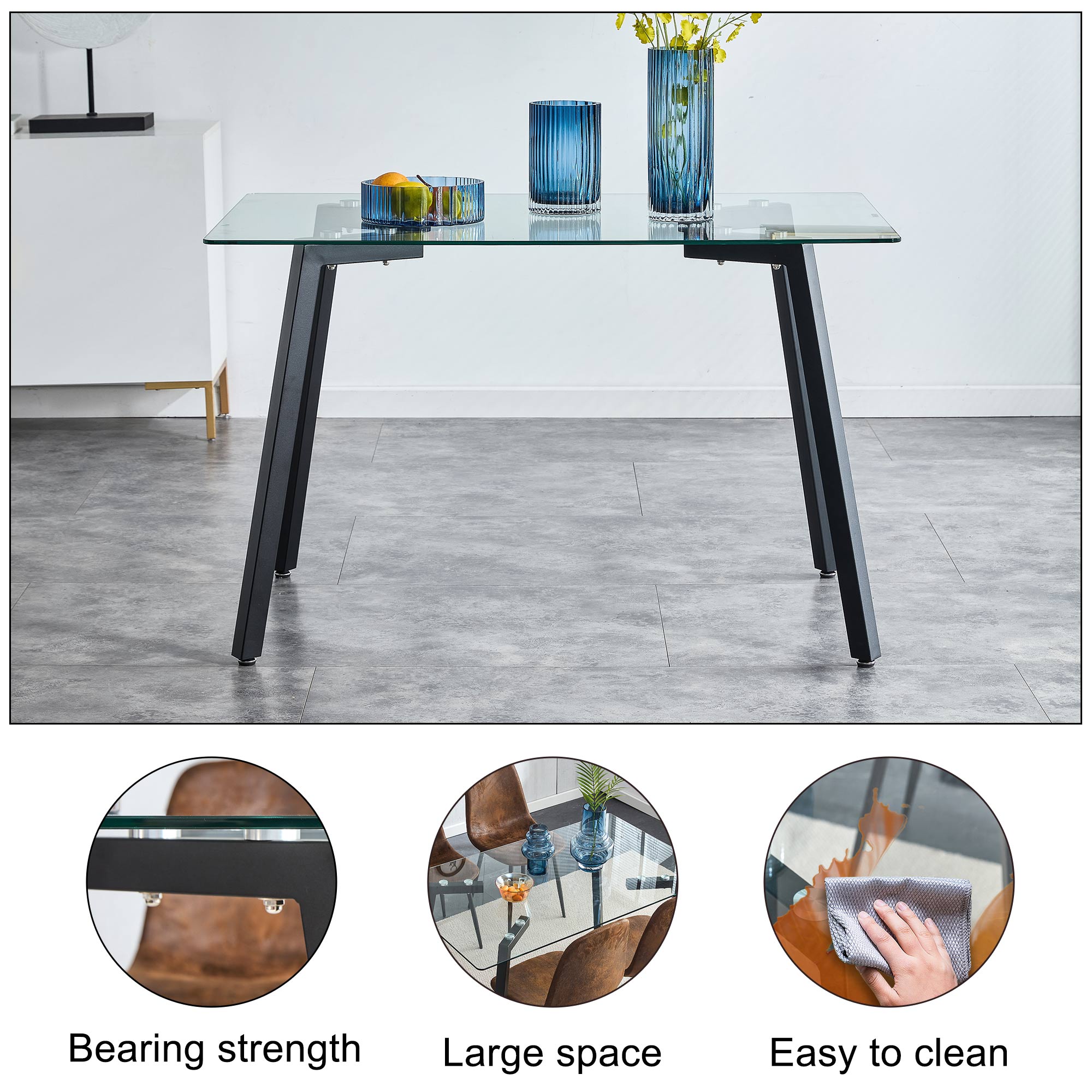 Glass Dining Set- 4 Brown PU Leather Dining Chairs with Slit and 1 Dining Table_12