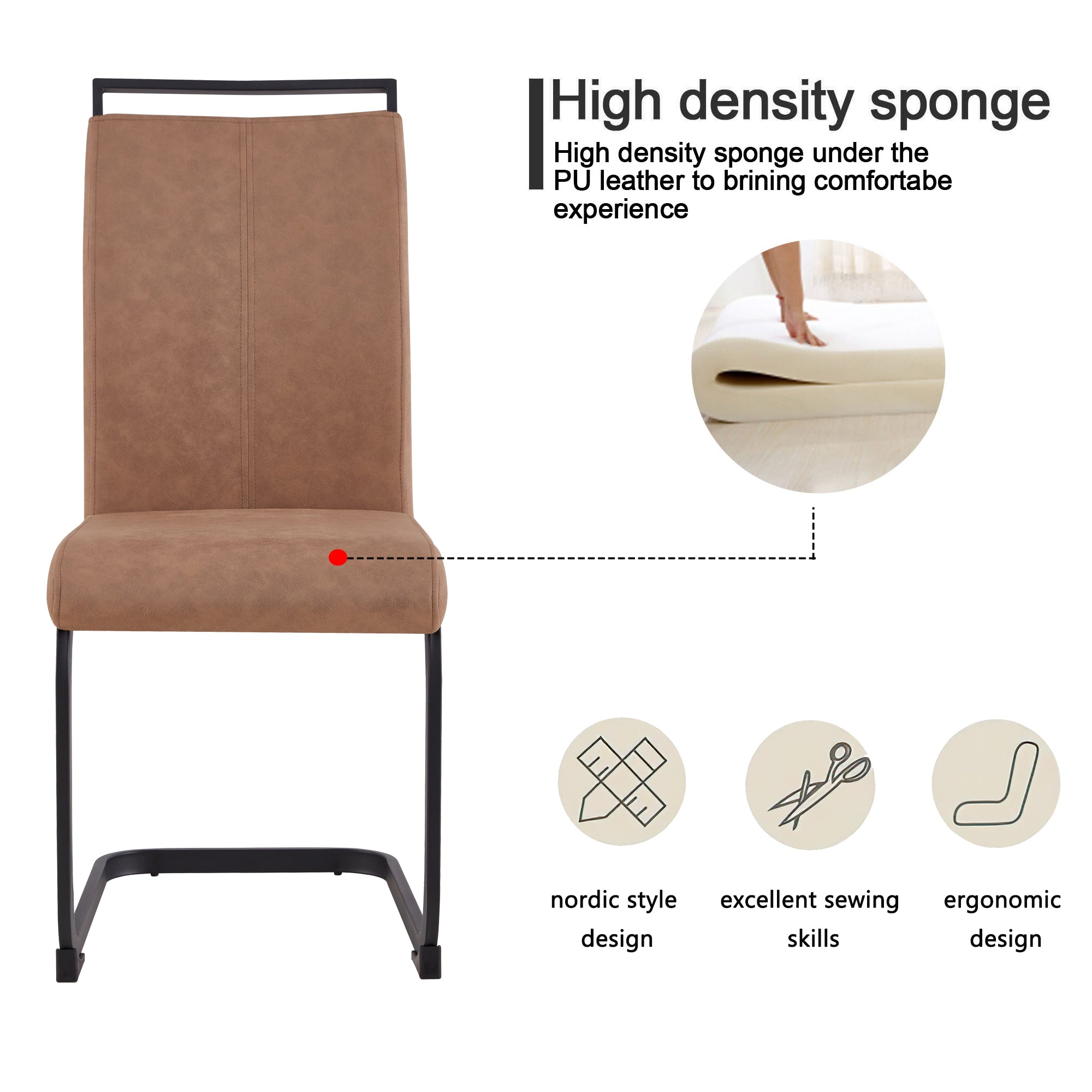 Glass Dining Set- 4 Brown PU Leather Dining Chairs with Slit and 1 Dining Table_15