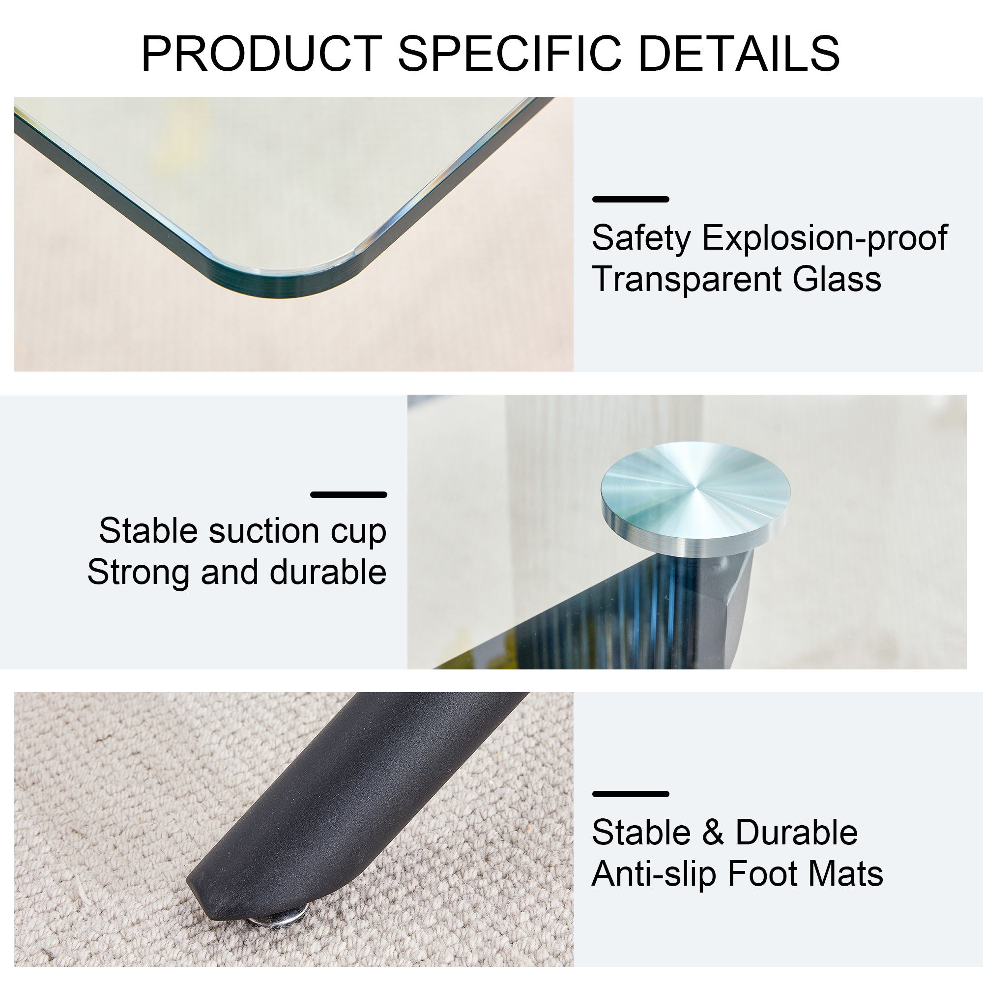 6-8 Seater Large Modern Minimalist Rectangular Glass Tabletop with Black Metal Legs_10