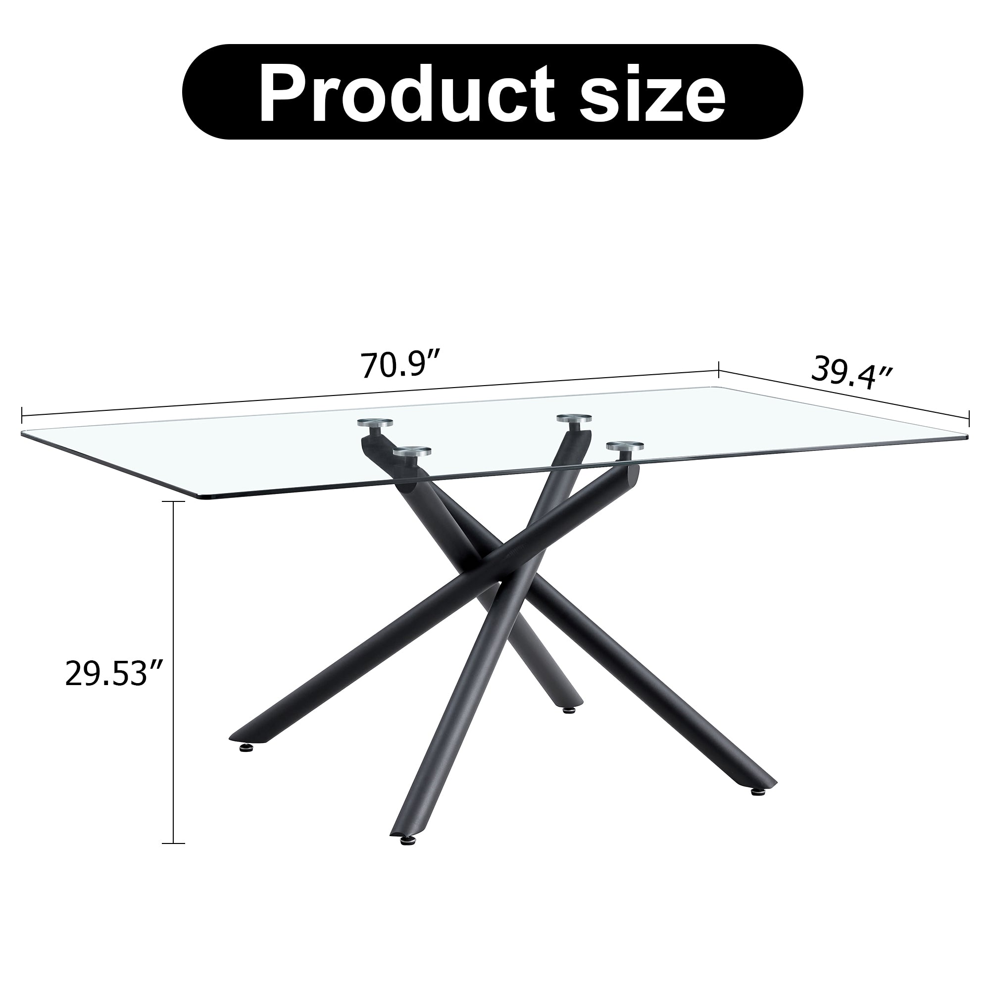 6-8 Seater Large Modern Minimalist Rectangular Glass Tabletop with Black Metal Legs_11