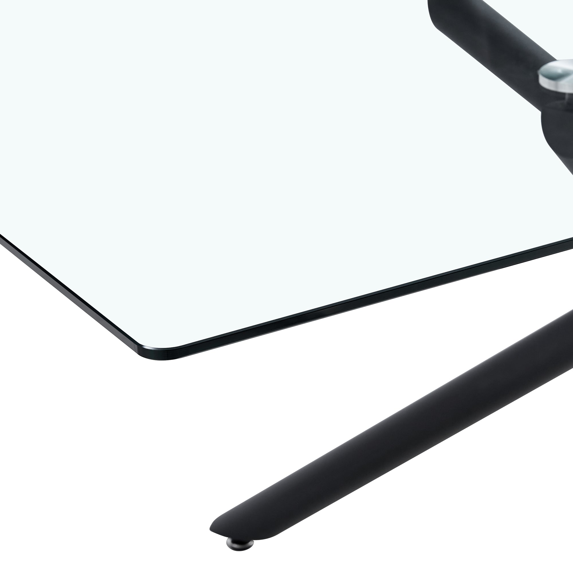 6-8 Seater Large Modern Minimalist Rectangular Glass Tabletop with Black Metal Legs_24