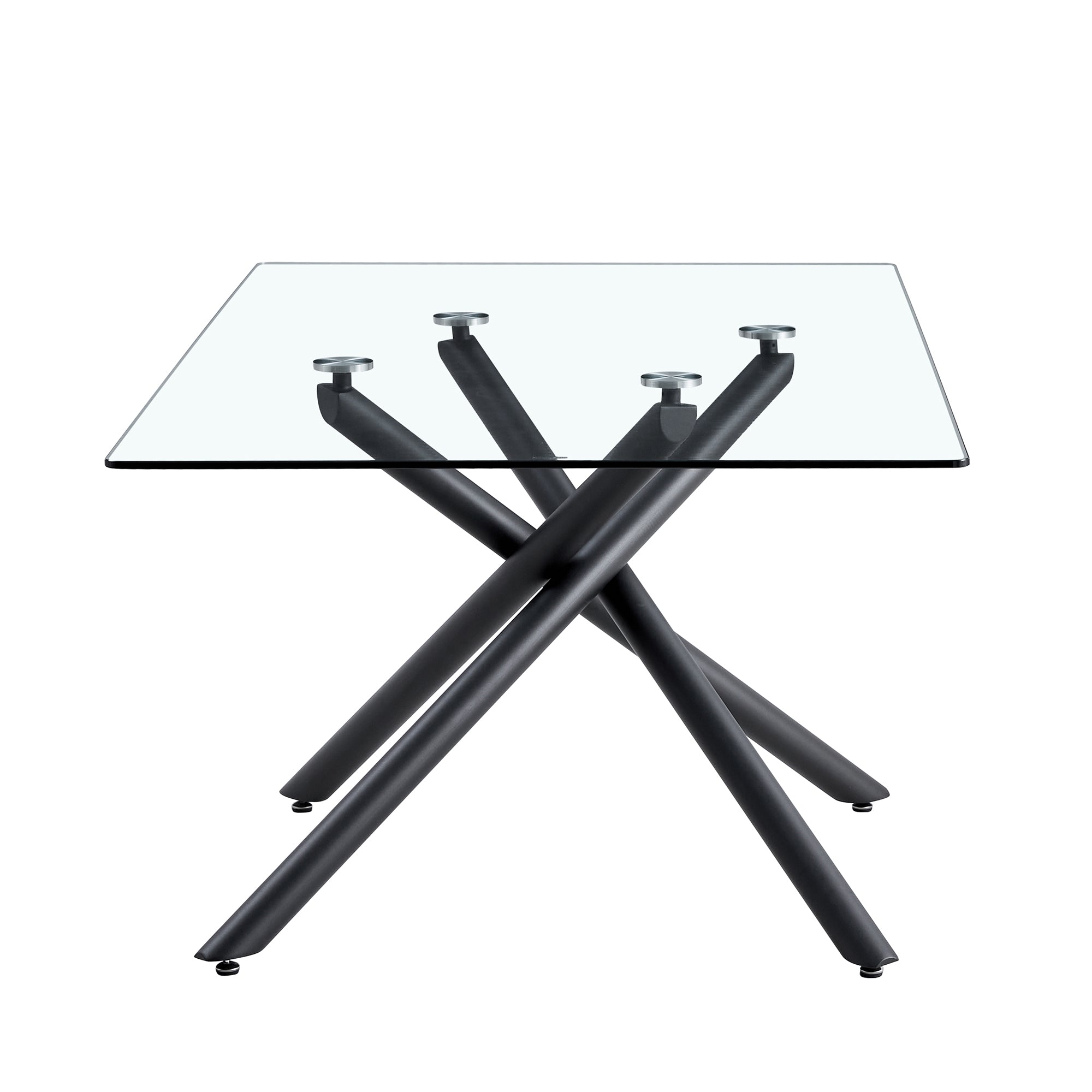 6-8 Seater Large Modern Minimalist Rectangular Glass Tabletop with Black Metal Legs_7