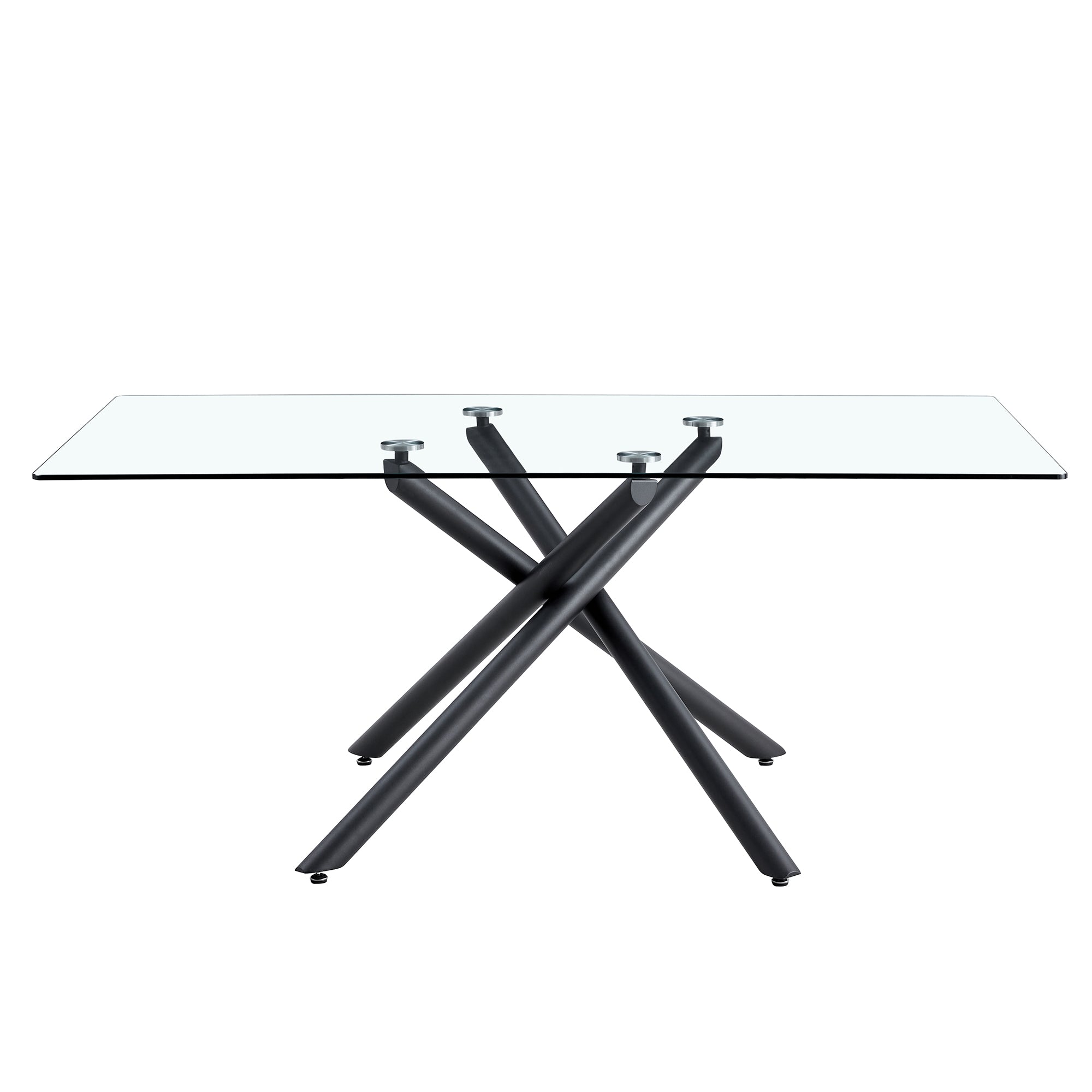 6-8 Seater Large Modern Minimalist Rectangular Glass Tabletop with Black Metal Legs_13