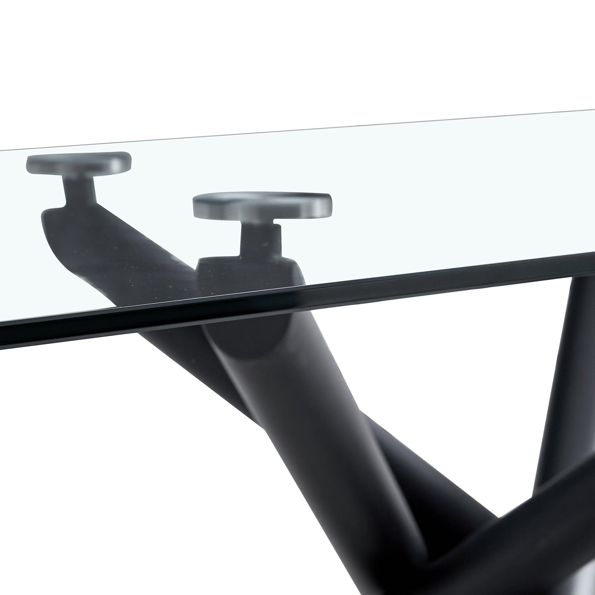 6-8 Seater Large Modern Minimalist Rectangular Glass Tabletop with Black Metal Legs_23