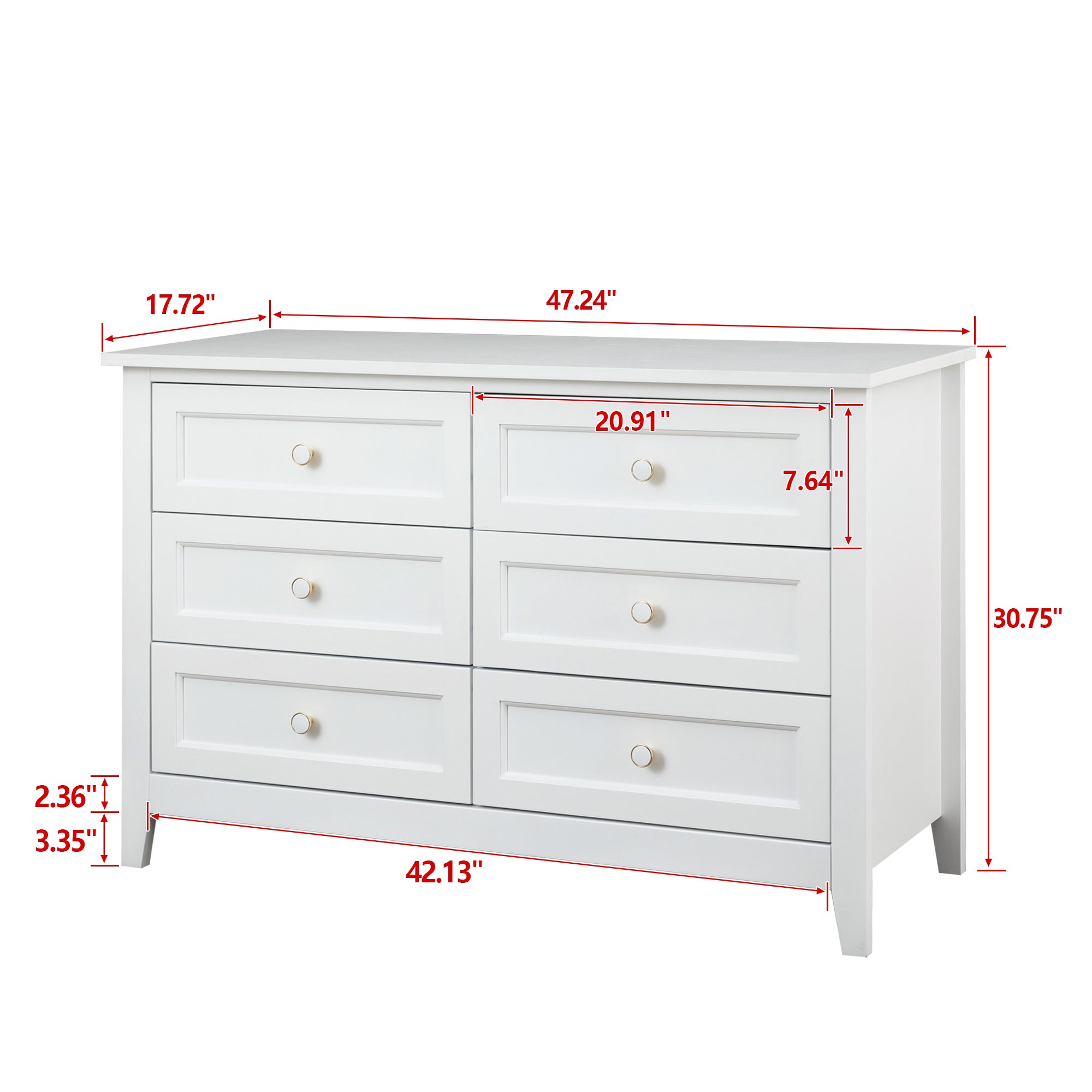 6 Drawers Wood Accent Stylish Dresser Chest and Storage Organizer- White_4