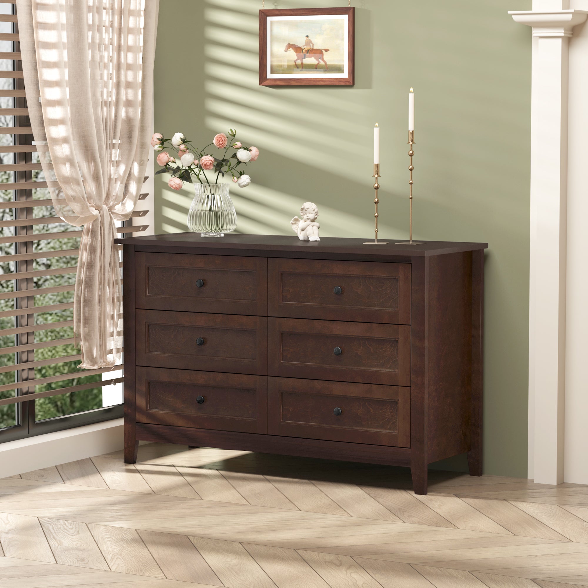 6 Drawers Wood Accent Stylish Dresser Chest and Storage Organizer in Auburn_1