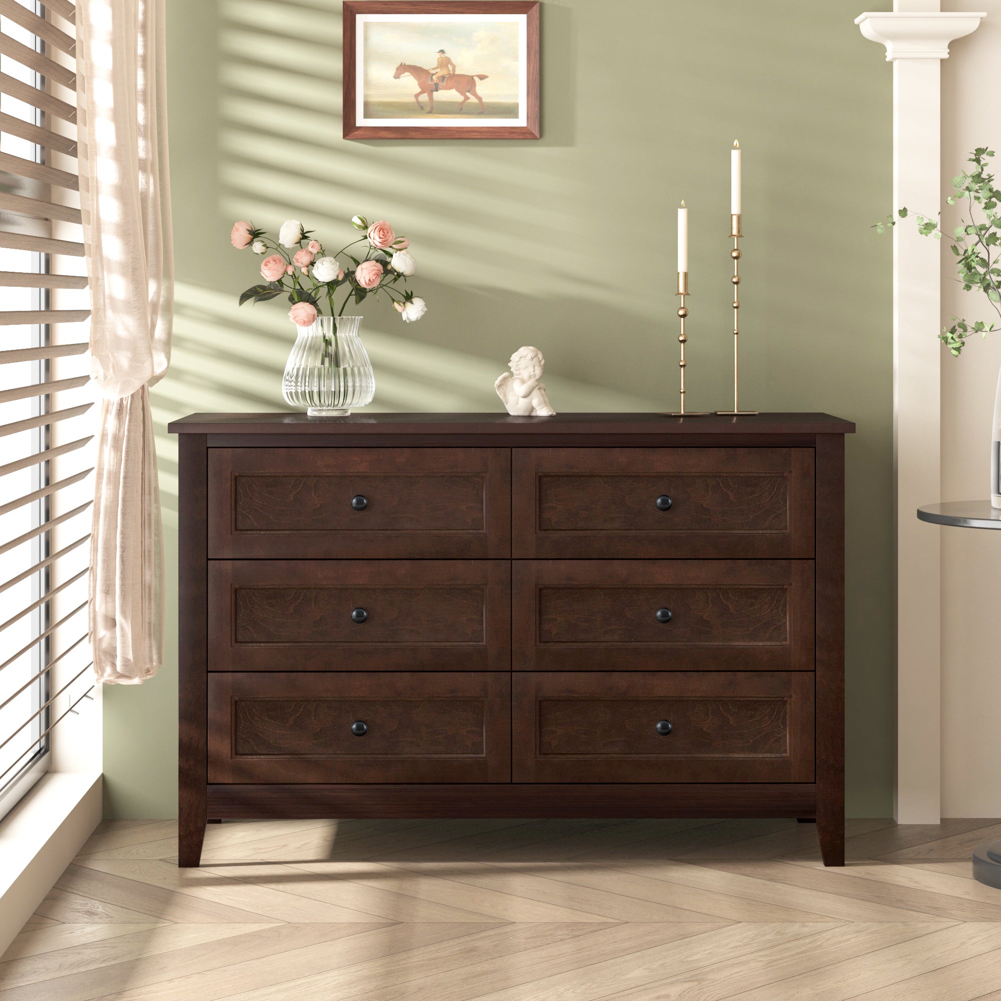 6 Drawers Wood Accent Stylish Dresser Chest and Storage Organizer in Auburn_0