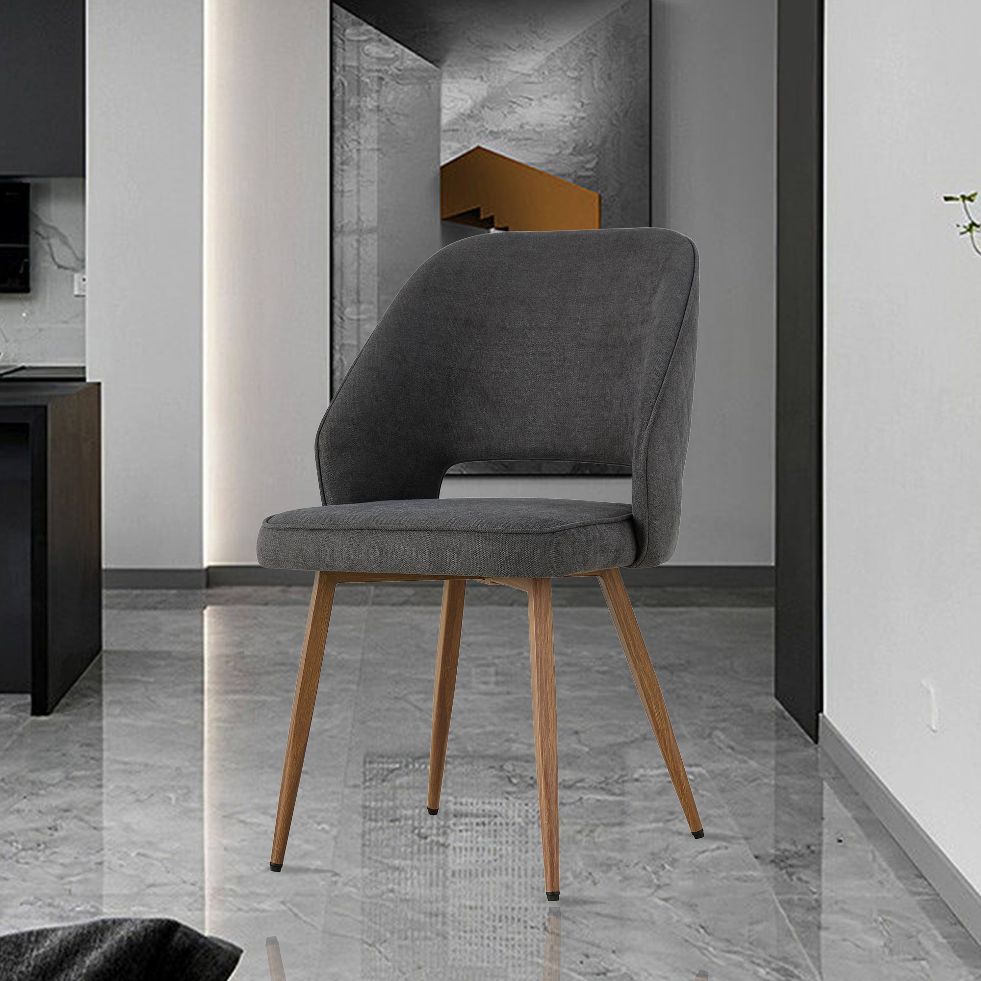 Dining Chair and Table Set- 4 Dark Gray Black Colored Metal Leg+ 1 Glass Dining Table_5