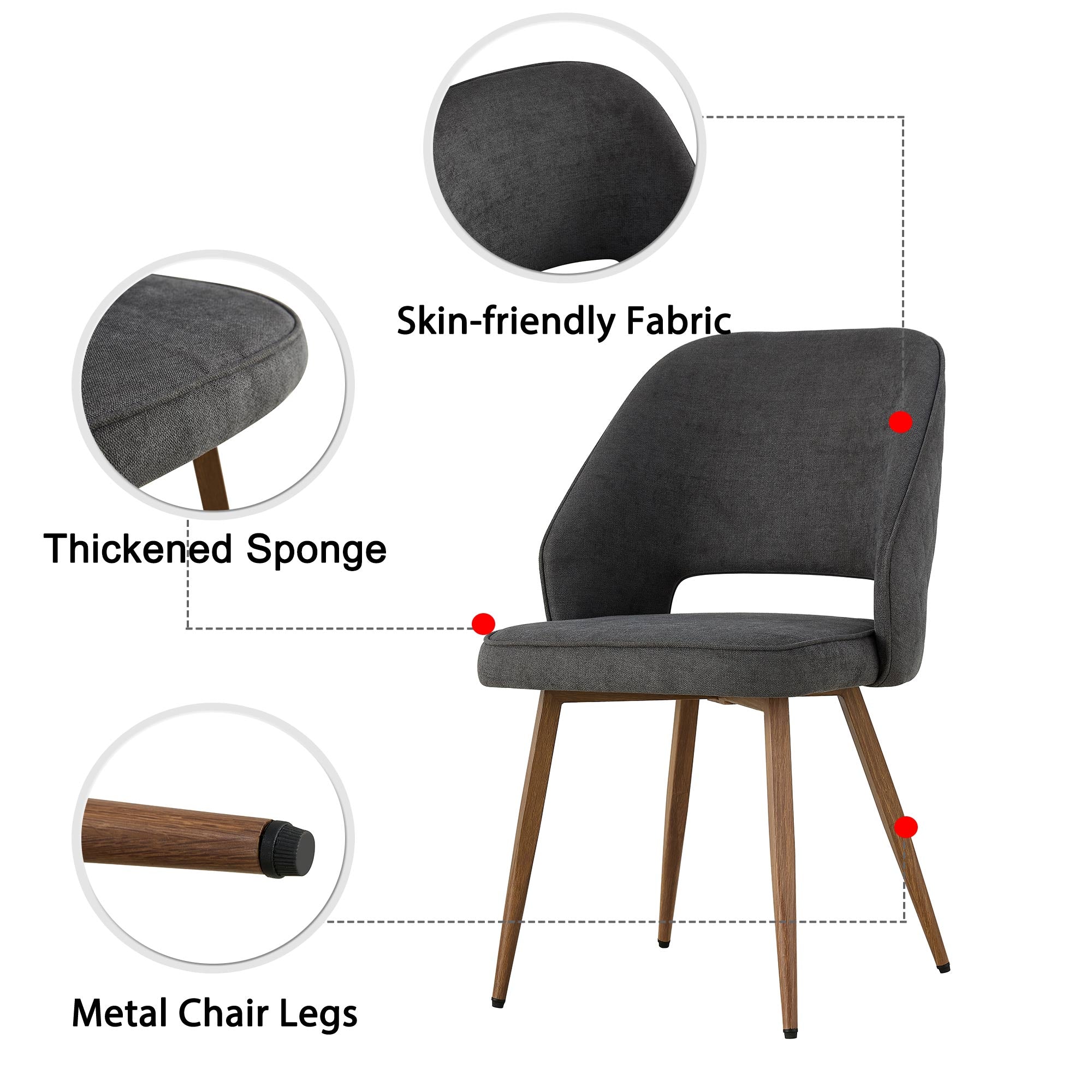 Dining Chair and Table Set- 4 Dark Gray Black Colored Metal Leg+ 1 Glass Dining Table_10