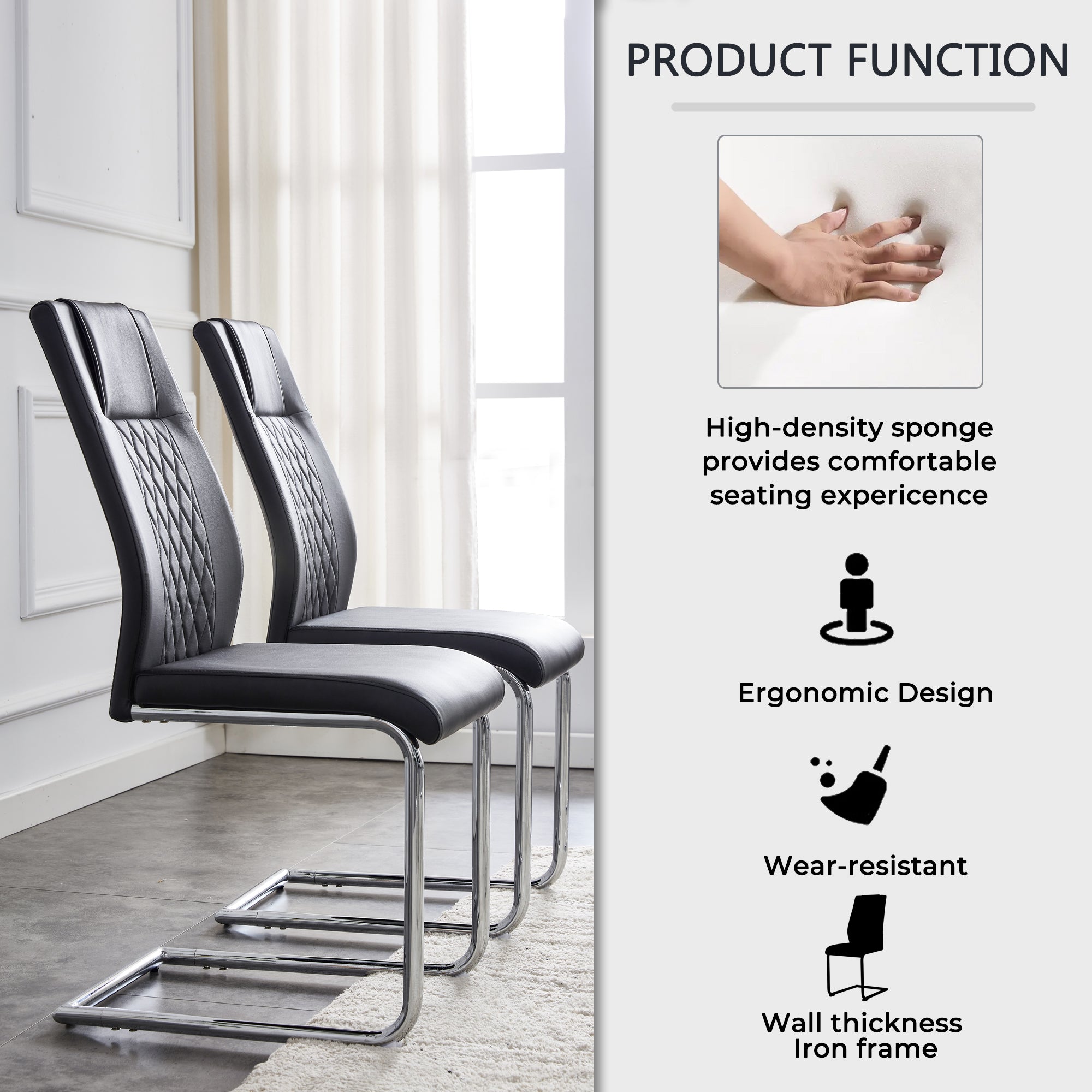 Glass Dining Table and Chair Set- 4 Grid Patterned Black Dining Chairs and 1 Dining Table_10