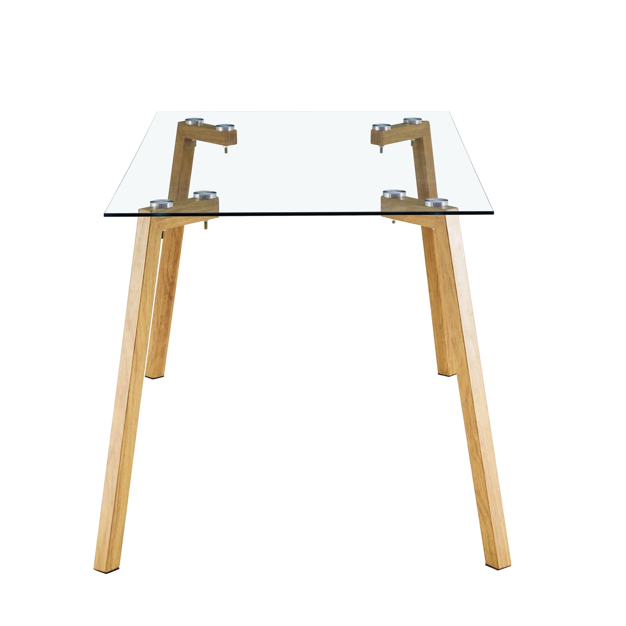 Dining Chair and Table Set- 4 Light Gray Wooden Colored Metal Leg+ 1 Glass Dining Table_7