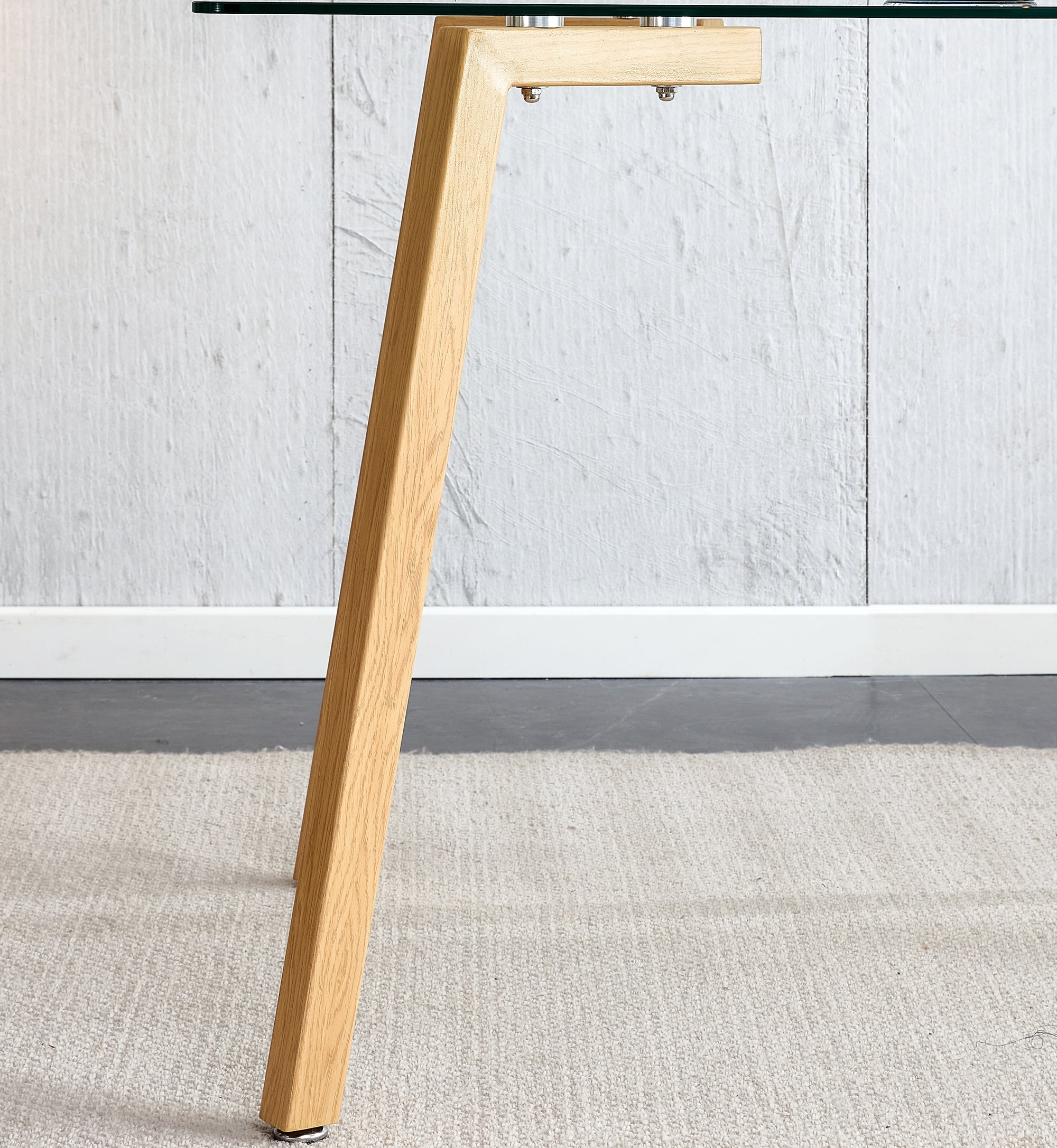 Dining Chair and Table Set- 4 Light Gray Wooden Colored Metal Leg+ 1 Glass Dining Table_5