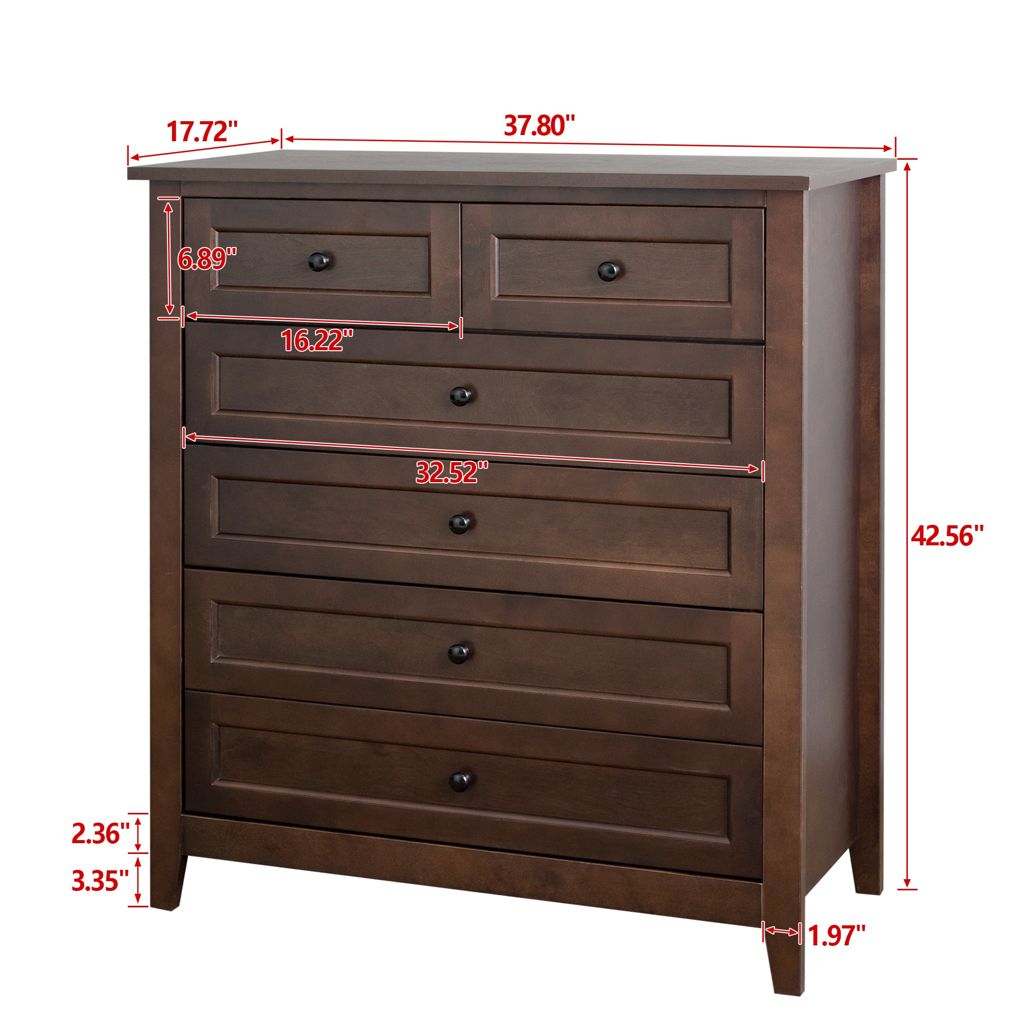 2 Small+4 Large Drawers Solid Wood Free Standing Dresser for Bedroom- Auburn_7