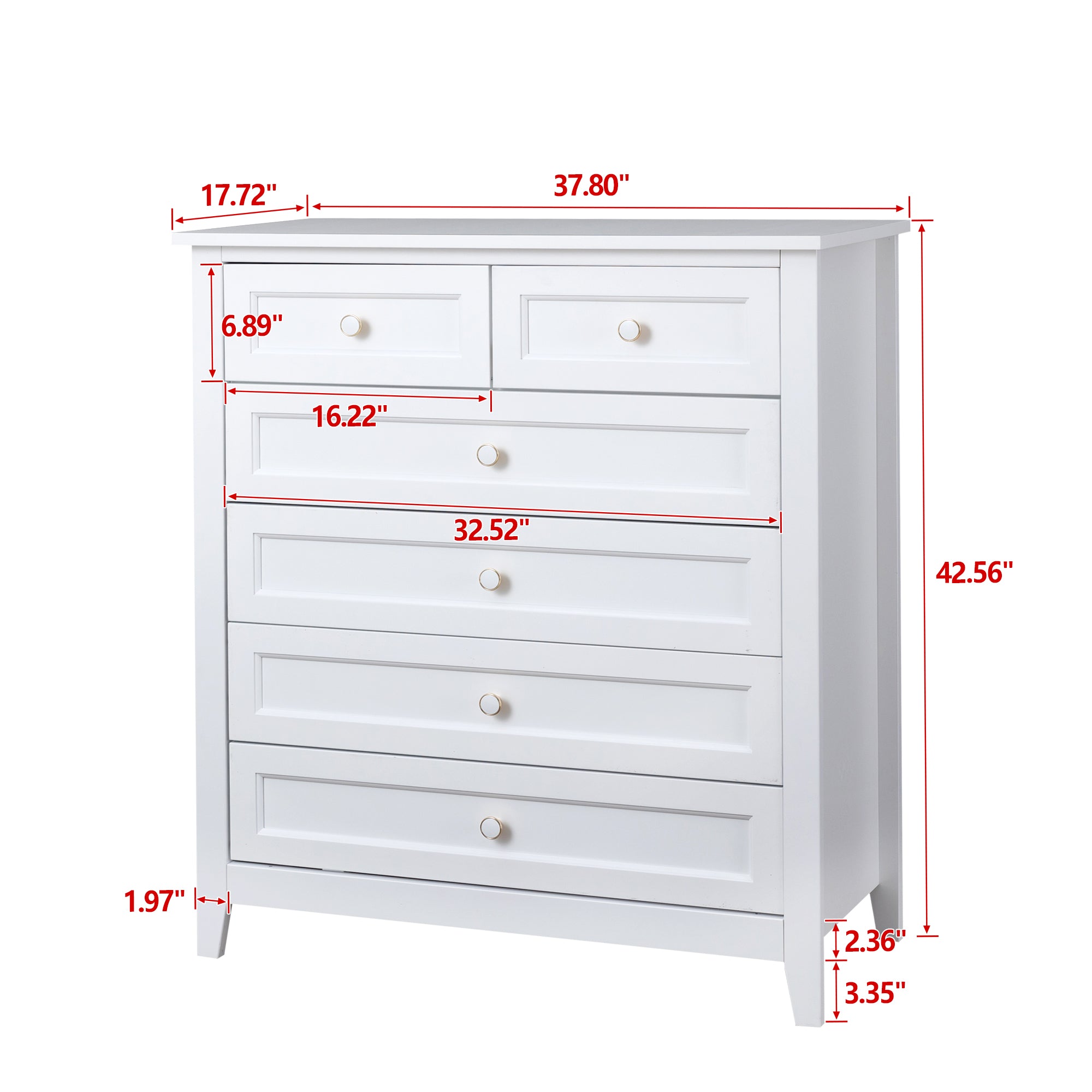 2 Small+4 Large Drawers Solid Wood Free Standing Dresser for Bedroom- White_4
