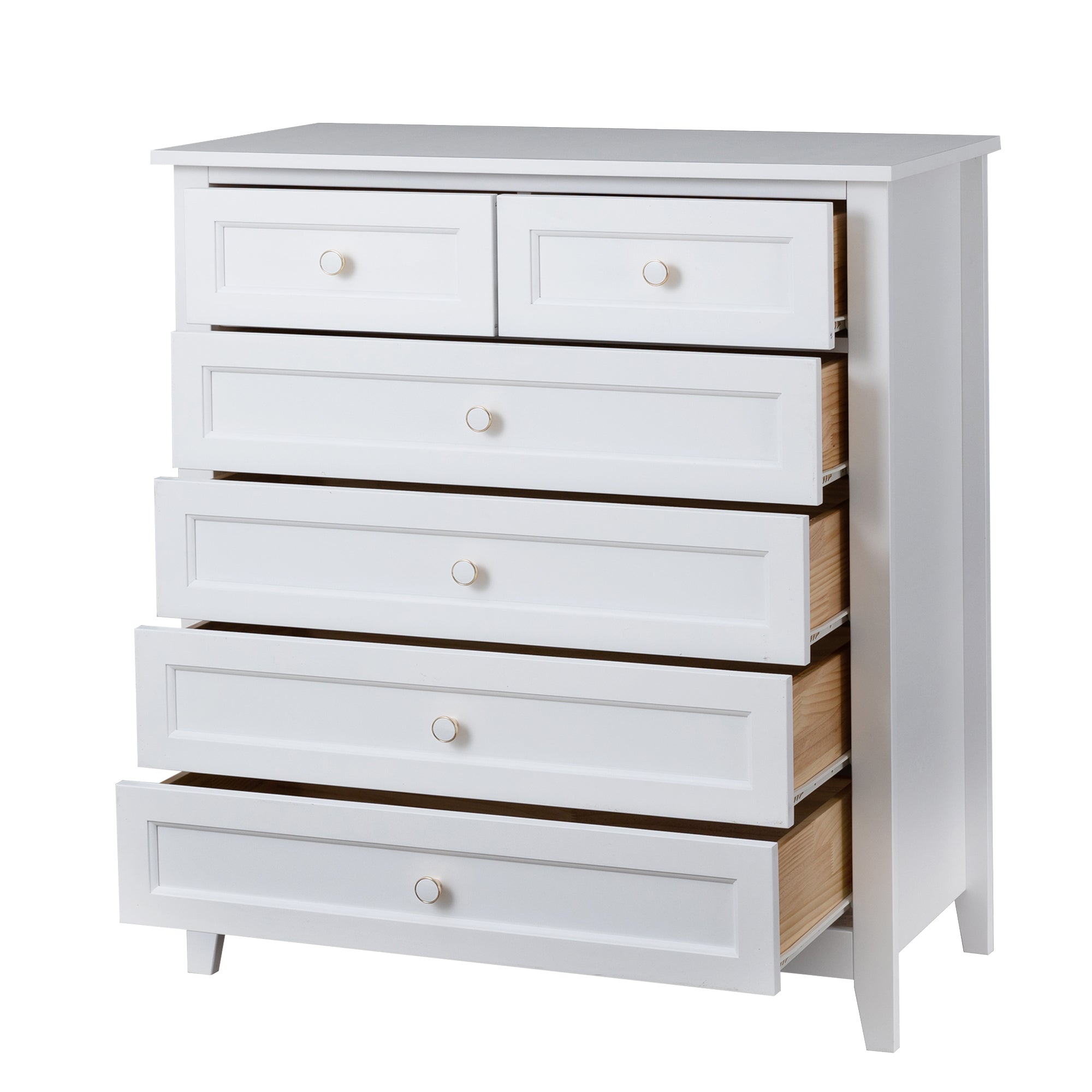 2 Small+4 Large Drawers Solid Wood Free Standing Dresser for Bedroom- White_9