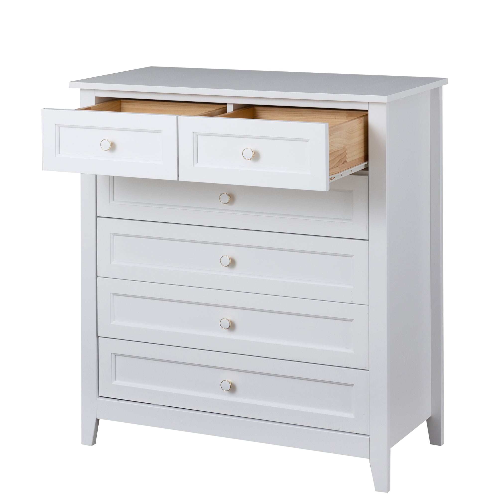 2 Small+4 Large Drawers Solid Wood Free Standing Dresser for Bedroom- White_10