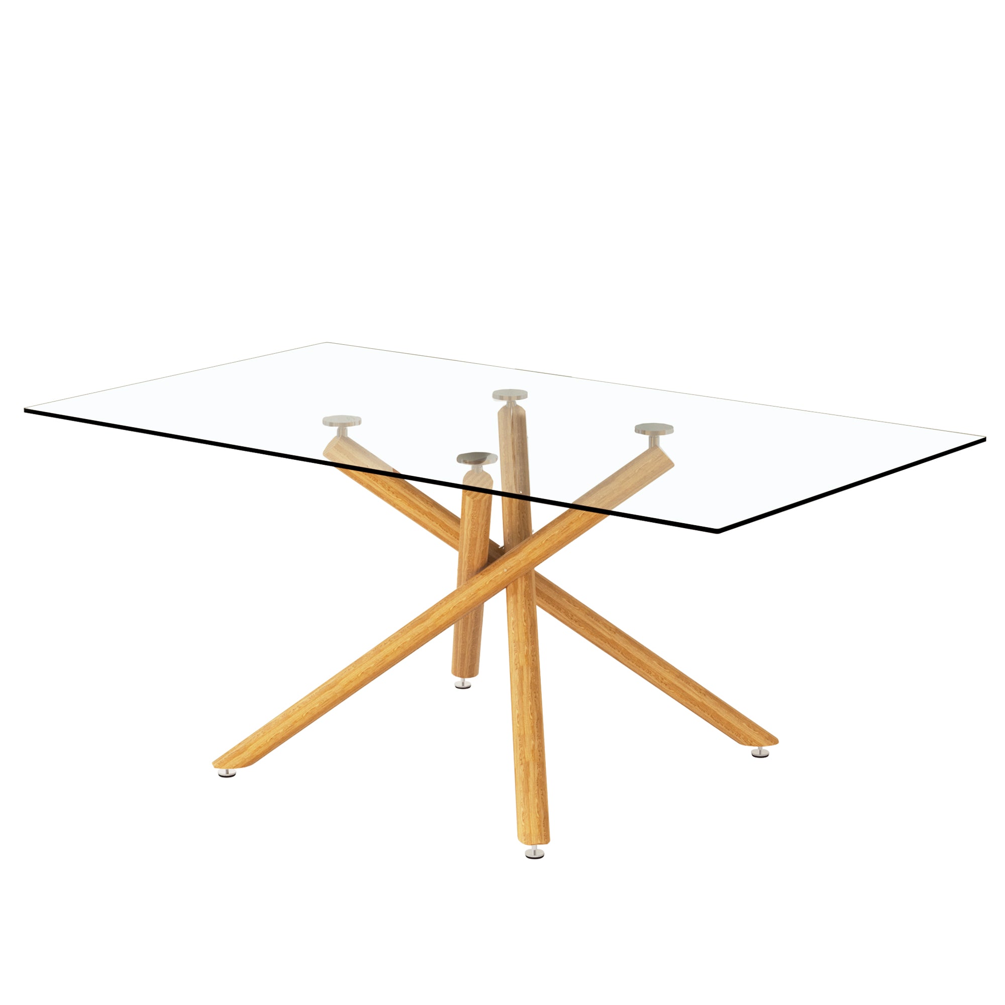 6-8 Seater Modern Kitchen Dining Table Rectangular Glass Table Top with Metal Legs_4