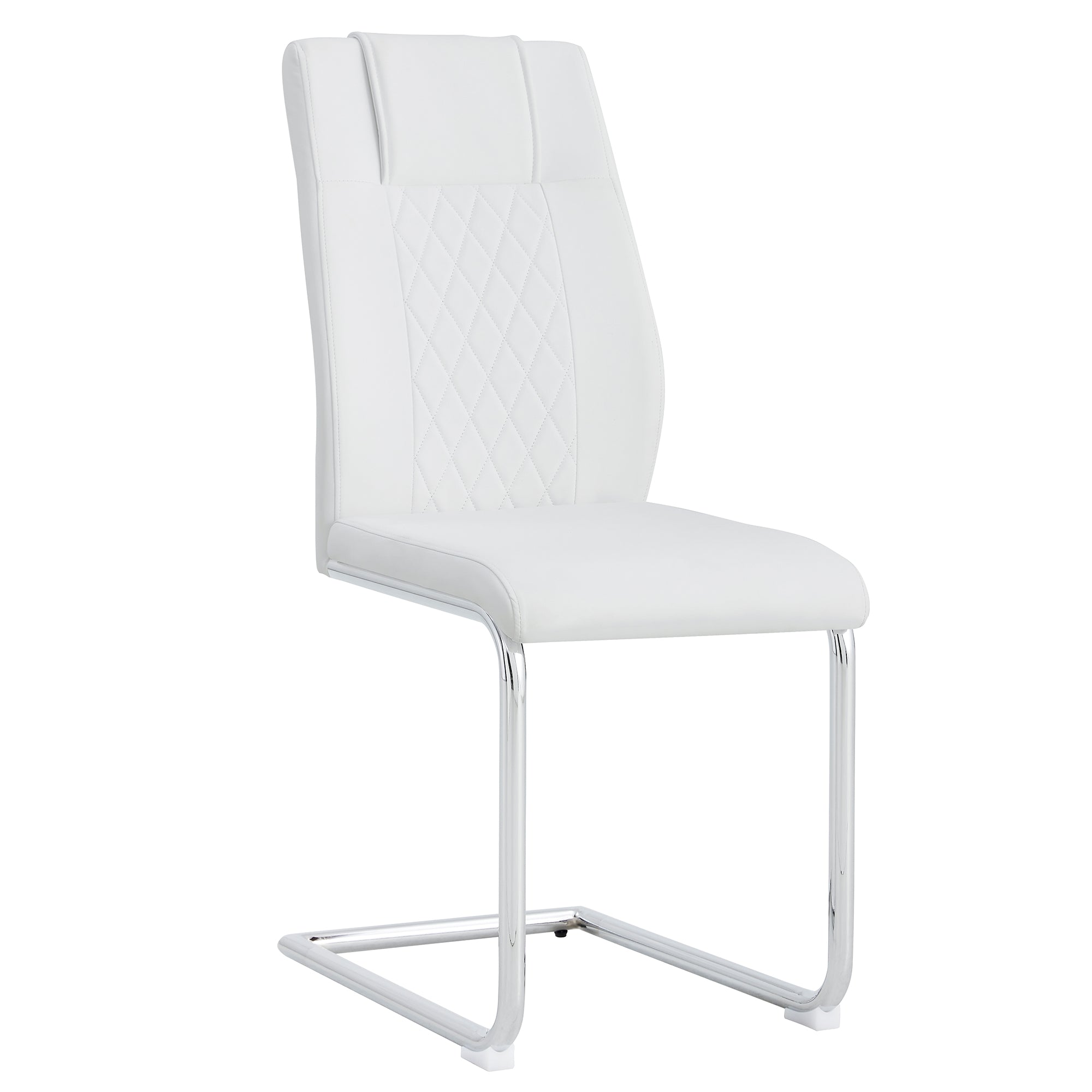 8 Pcs Faux Leather Upholstered Grid High Back Dining Chairs with Metal Base- White, Silver_10
