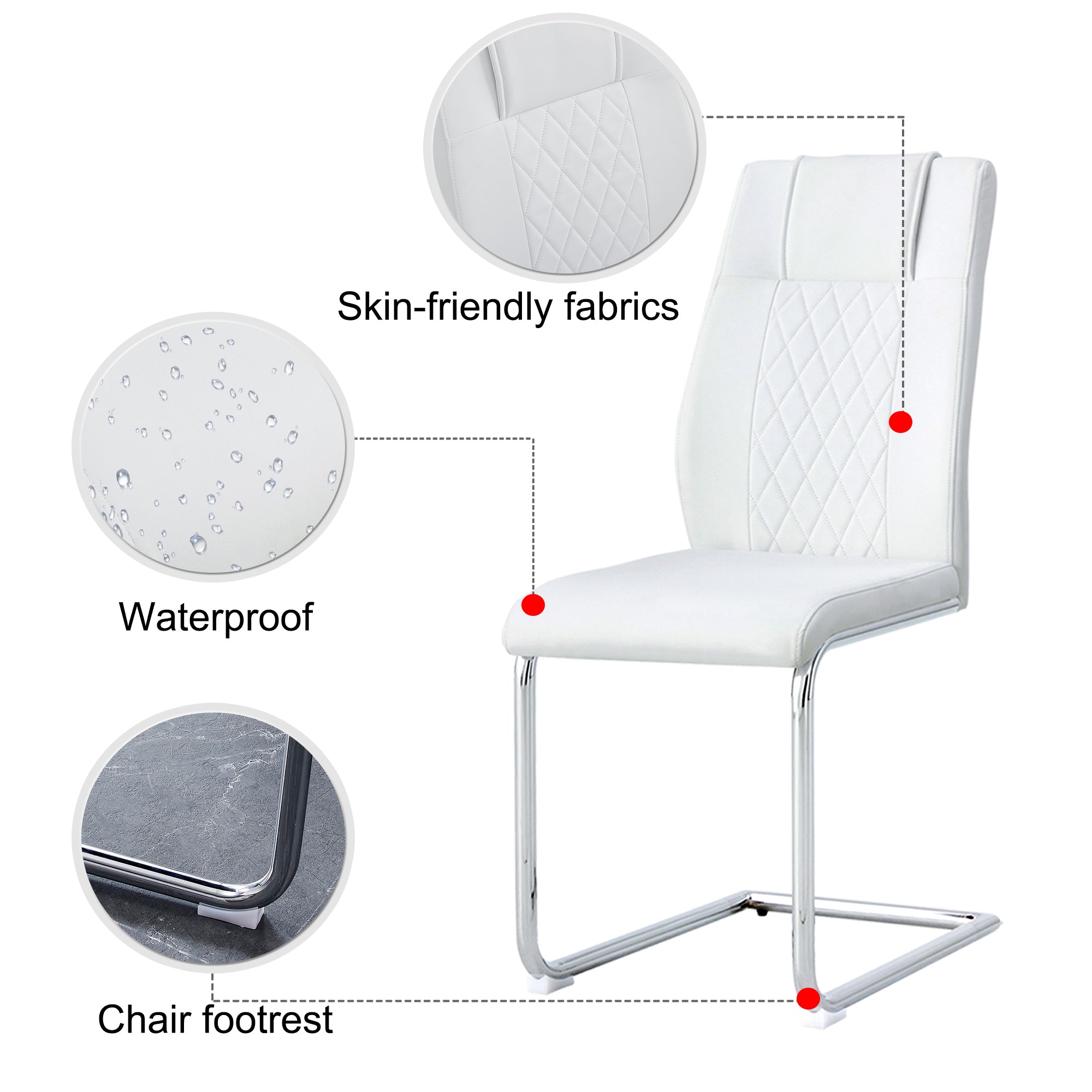 8 Pcs Faux Leather Upholstered Grid High Back Dining Chairs with Metal Base- White, Silver_21