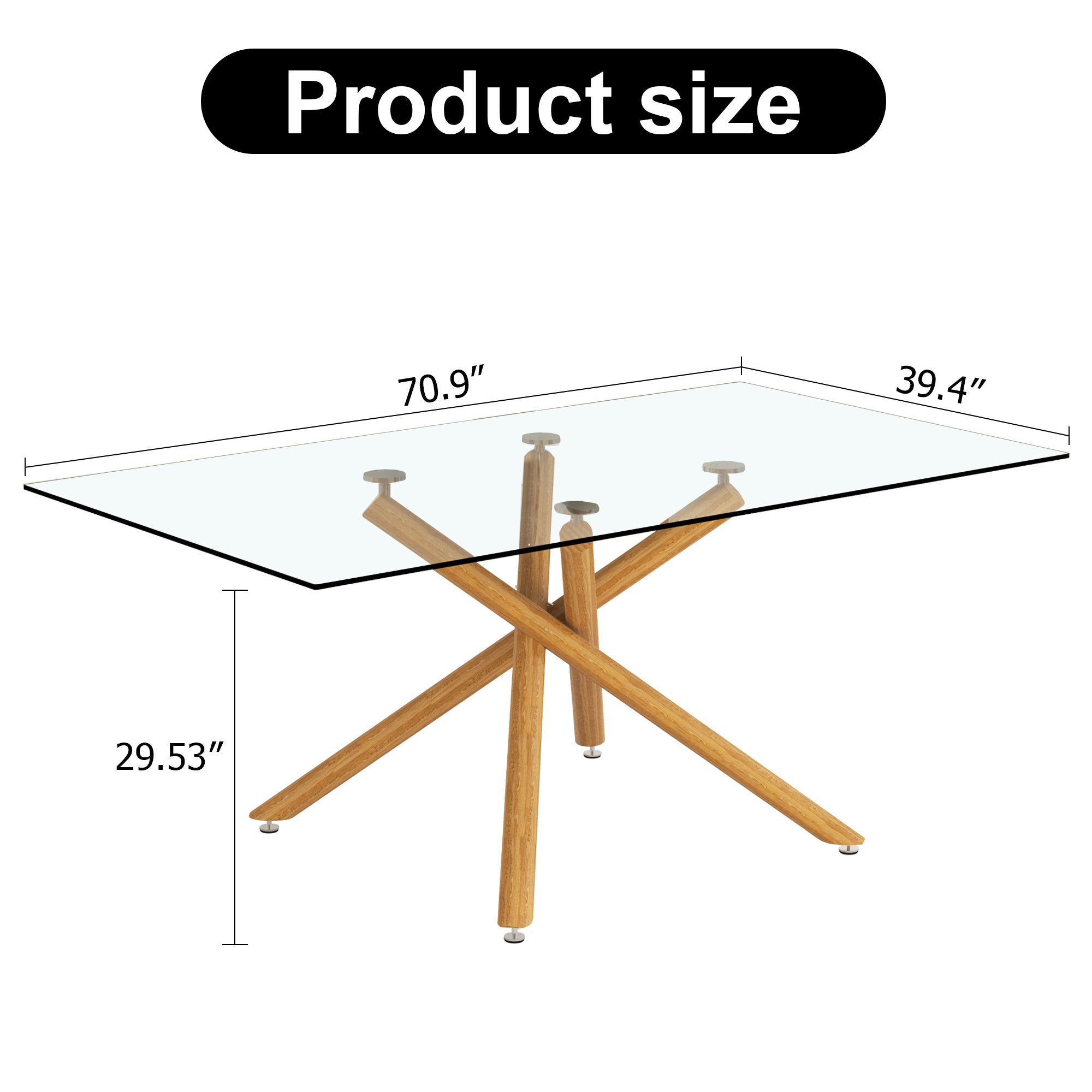 6-8 Seater Modern Kitchen Dining Table Rectangular Glass Table Top with Metal Legs_7