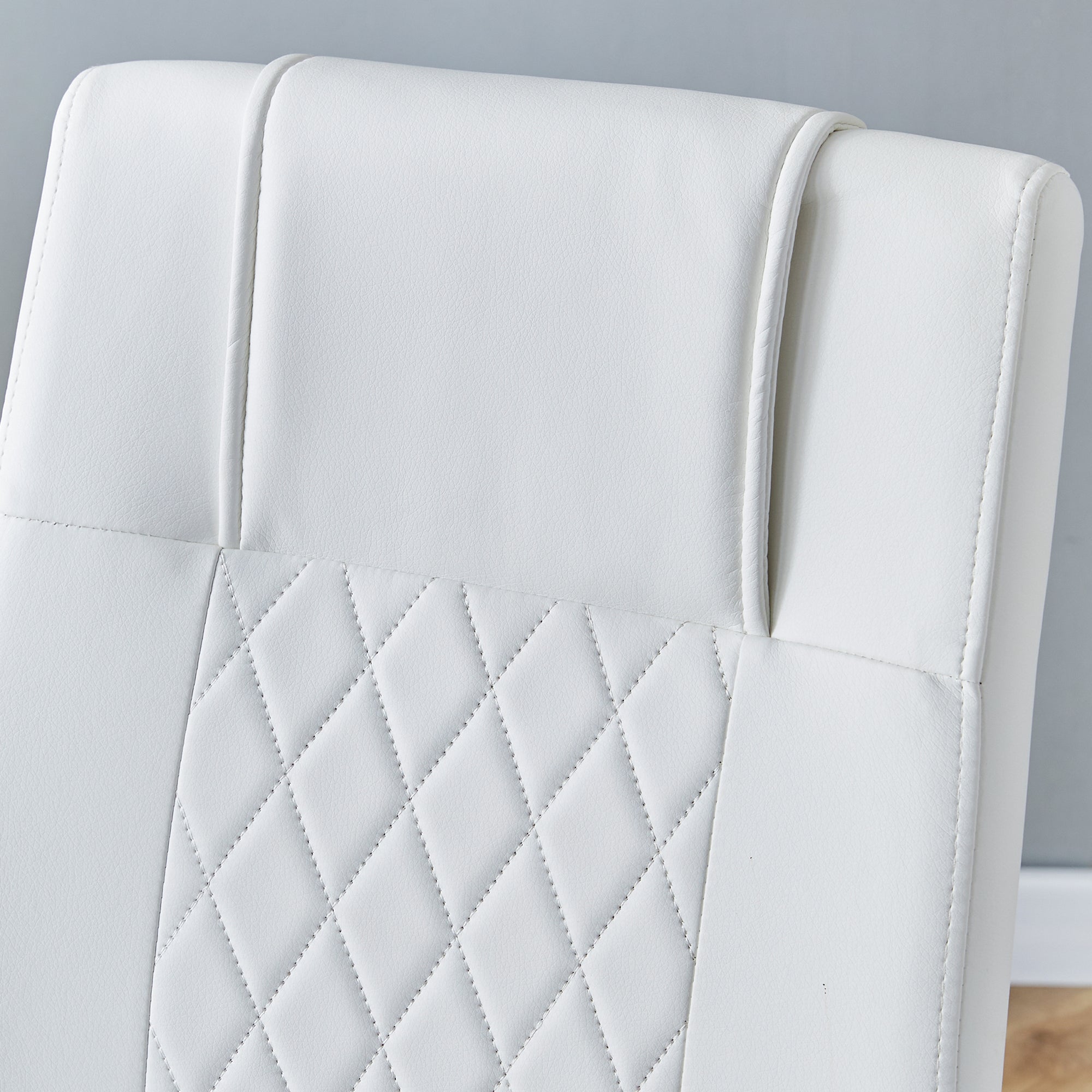 8 Pcs Faux Leather Upholstered Grid High Back Dining Chairs with Metal Base- White, Silver_14