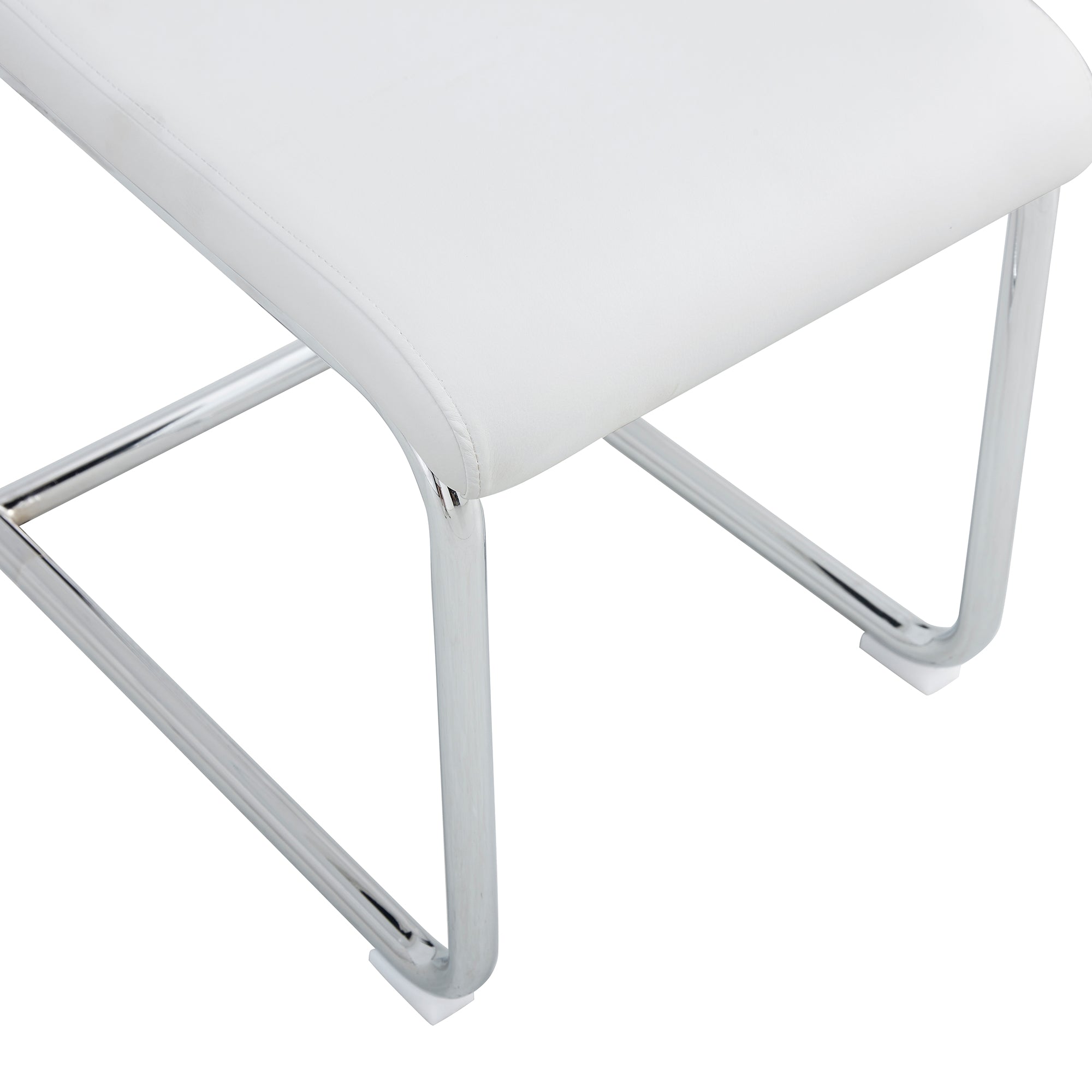 8 Pcs Faux Leather Upholstered Grid High Back Dining Chairs with Metal Base- White, Silver_12