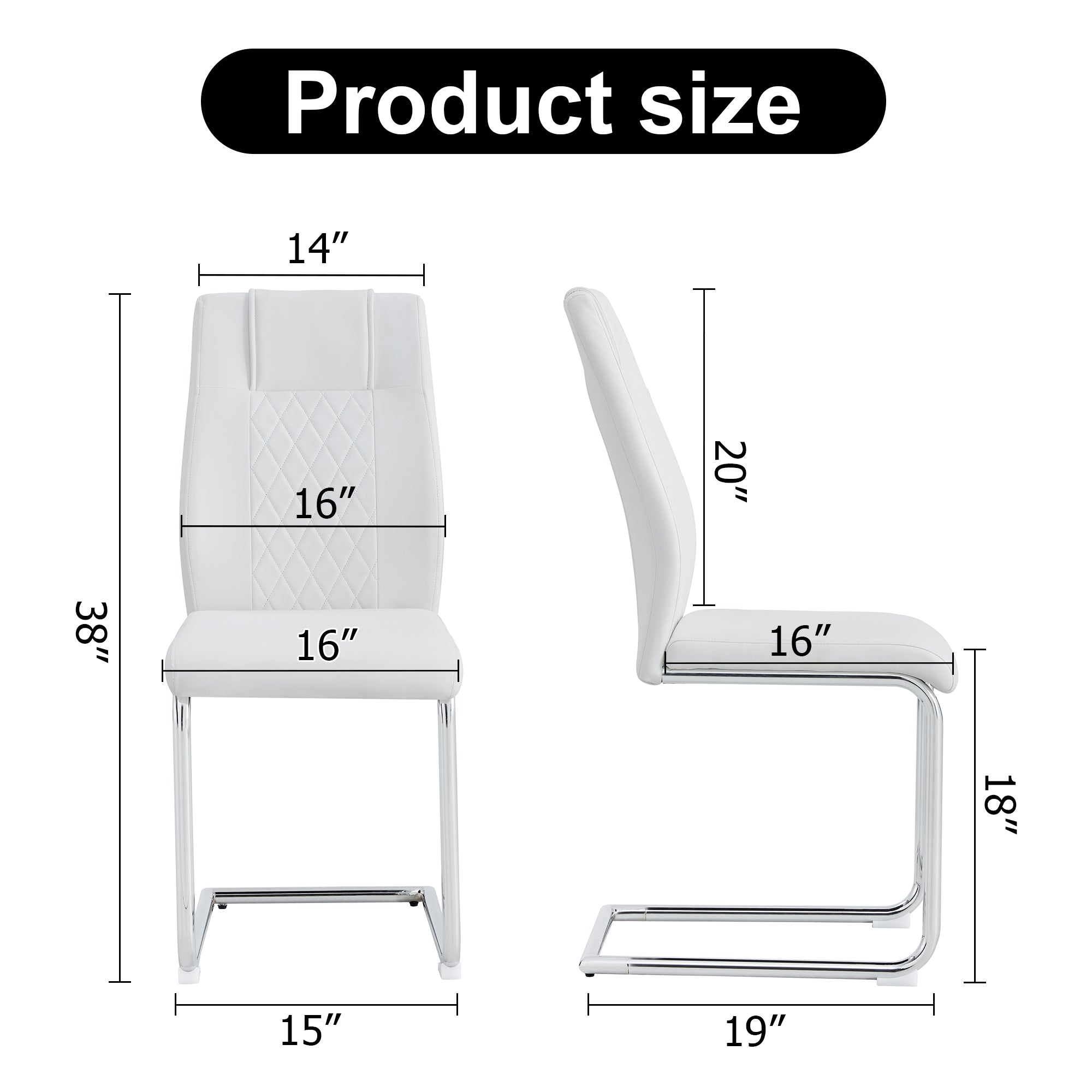 8 Pcs Faux Leather Upholstered Grid High Back Dining Chairs with Metal Base- White, Silver_23