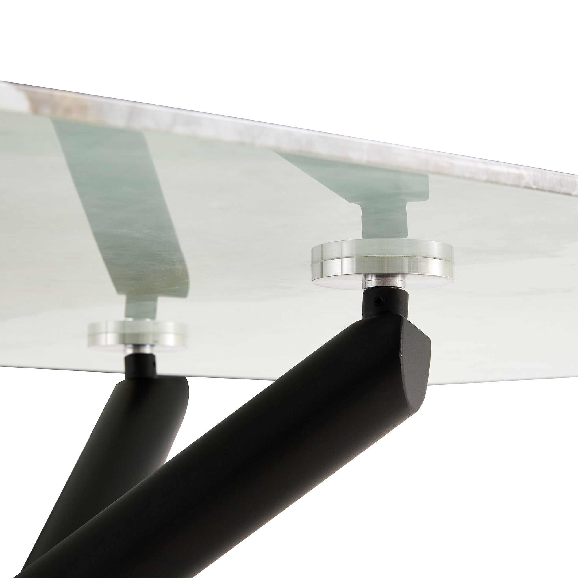6-8 Seater Modern Kitchen Dining Table Rectangular Marble Glass Table Top with Metal Legs_11