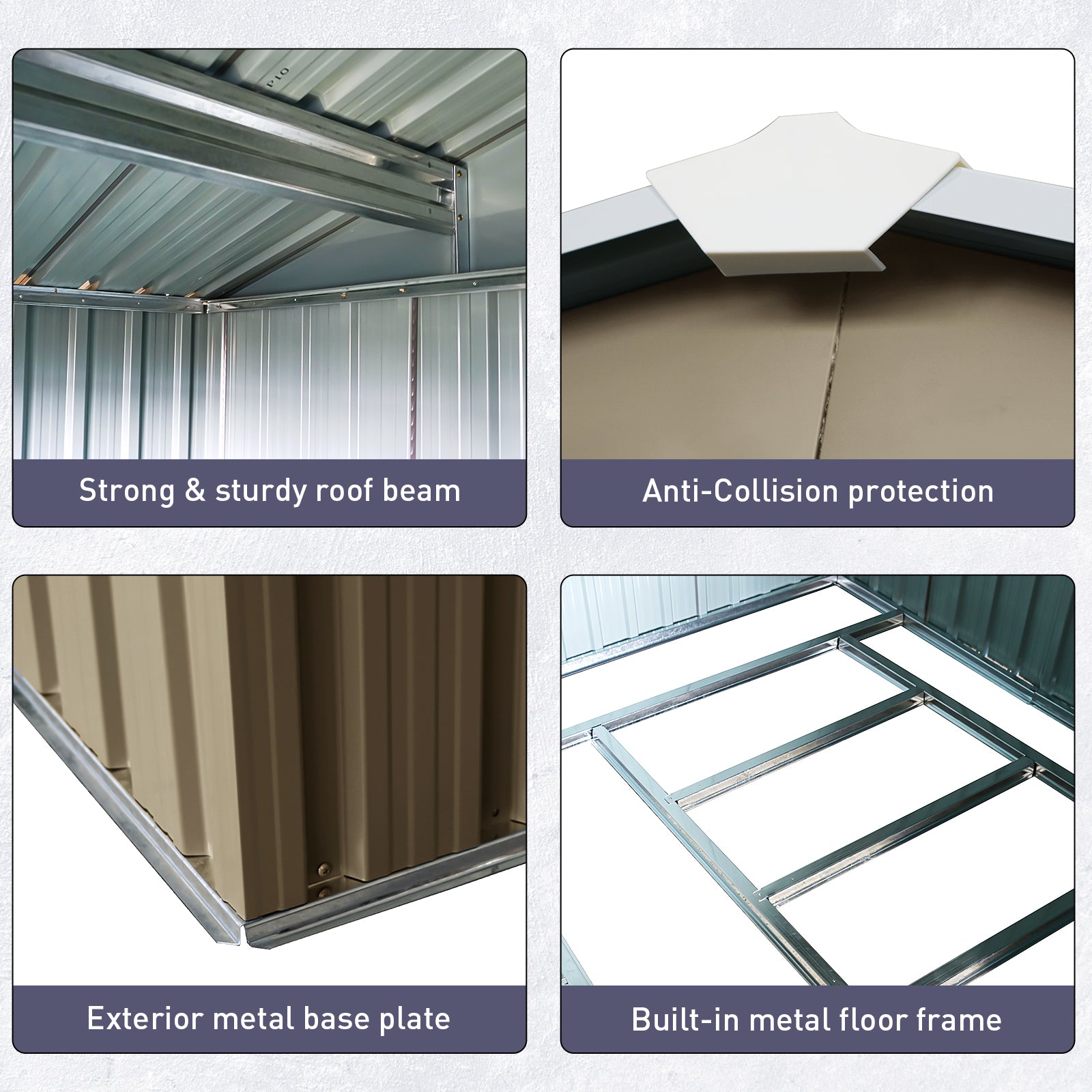 6ft x 8ft Outdoor Metal Storage Shed with Metal Floor Frame and Window- Grey_7