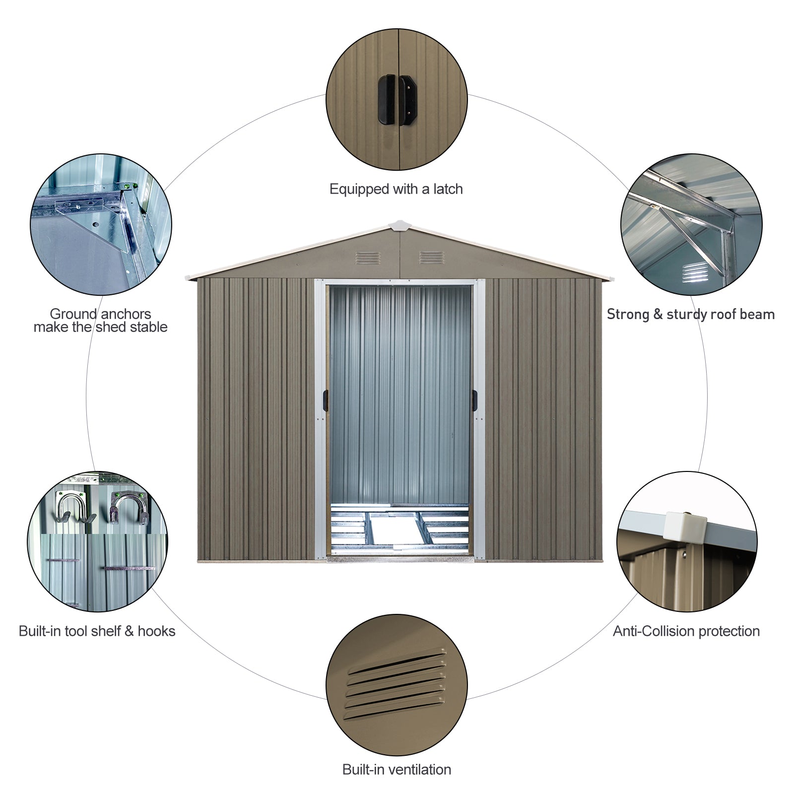 6ft x 8ft Outdoor Metal Storage Shed with Metal Floor Frame and Window- Grey_6