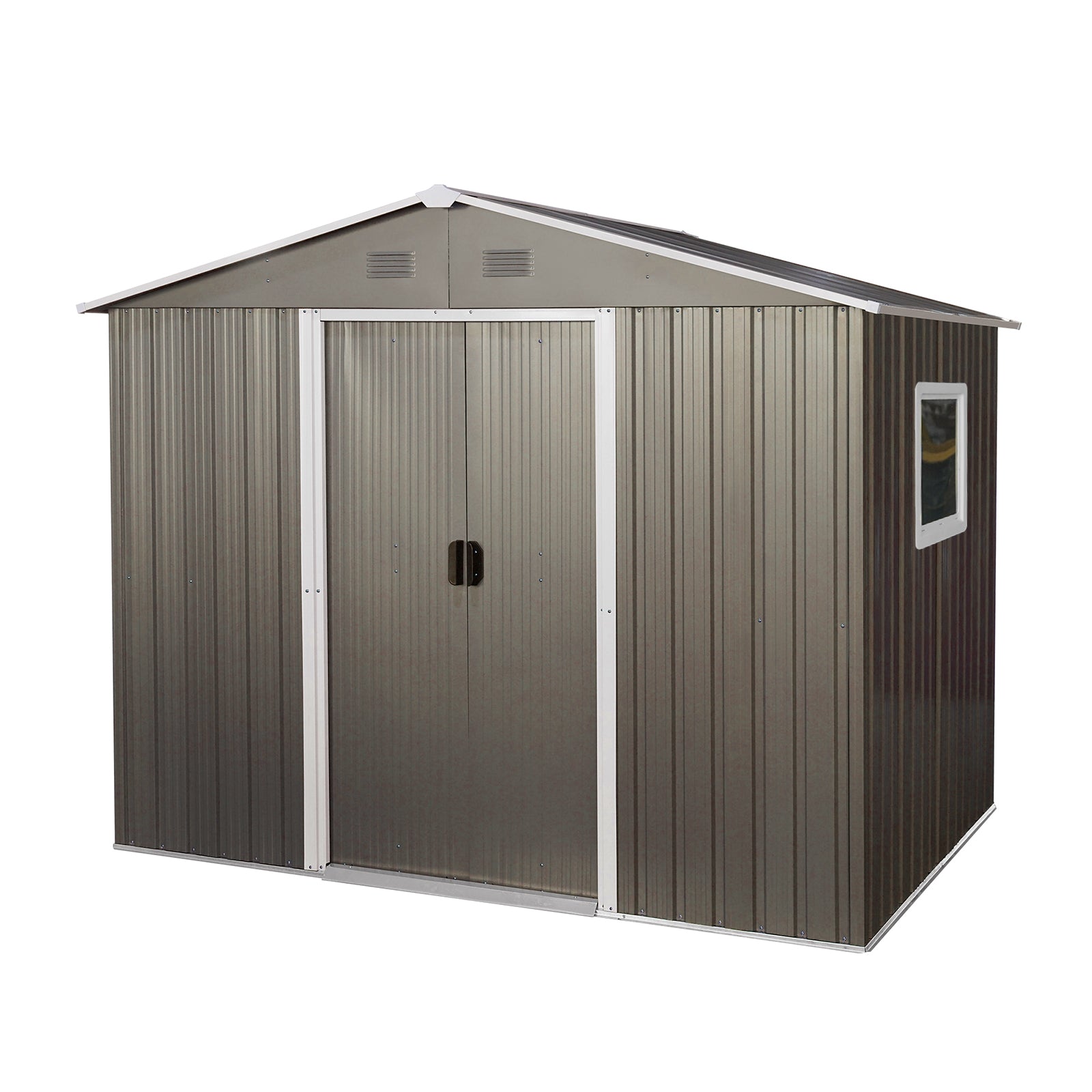 6ft x 8ft Outdoor Metal Storage Shed with Metal Floor Frame and Window- Grey_8