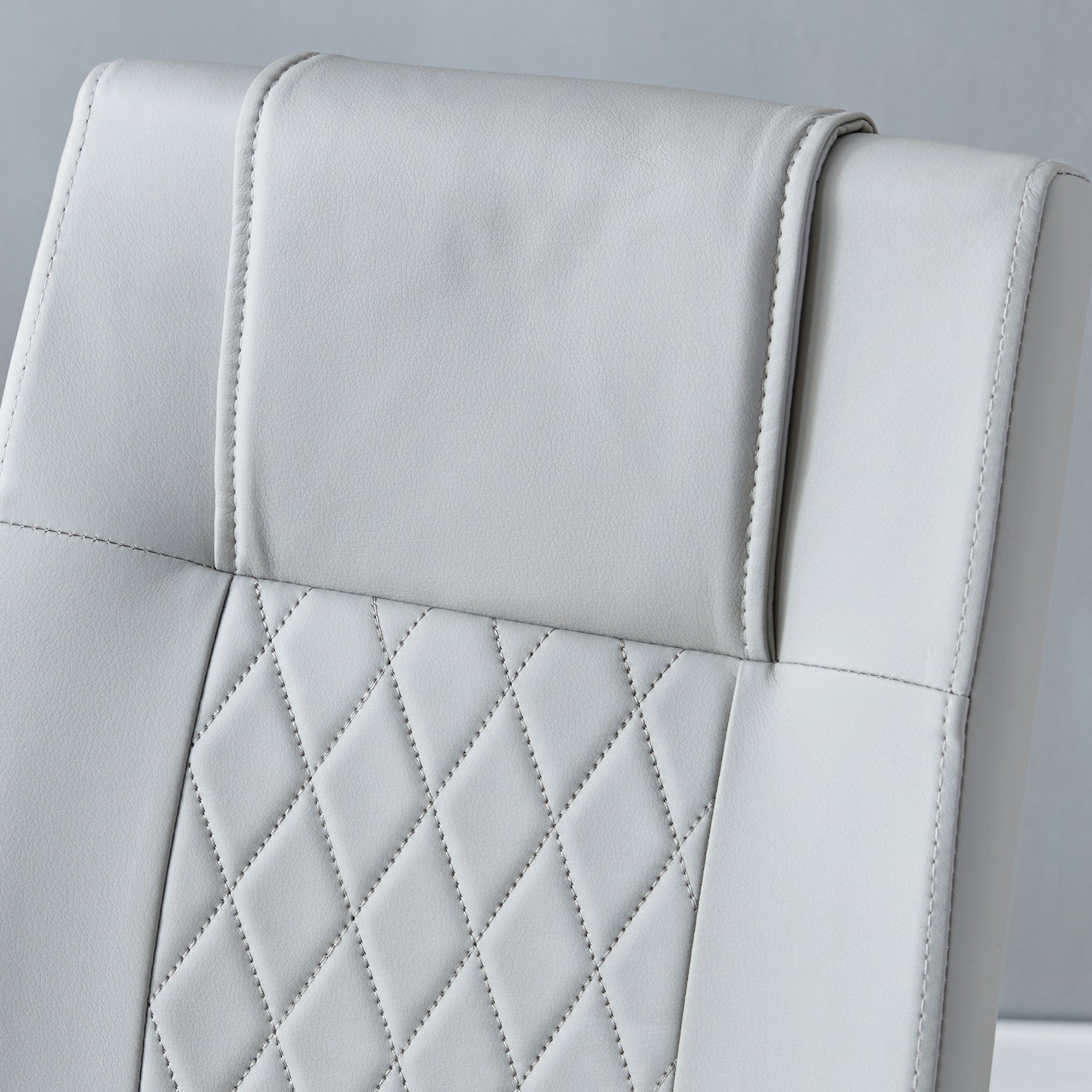 8 Pcs Faux Leather Upholstered Grid High Back Dining Chairs with Metal Base- Grey, Silver_7