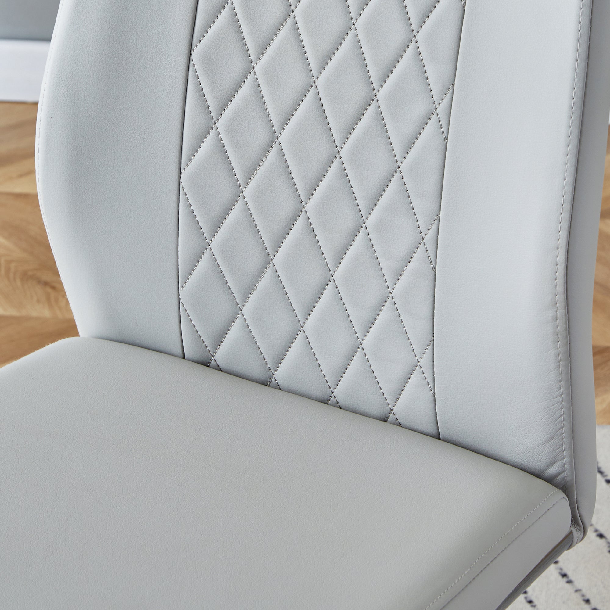 8 Pcs Faux Leather Upholstered Grid High Back Dining Chairs with Metal Base- Grey, Silver_9