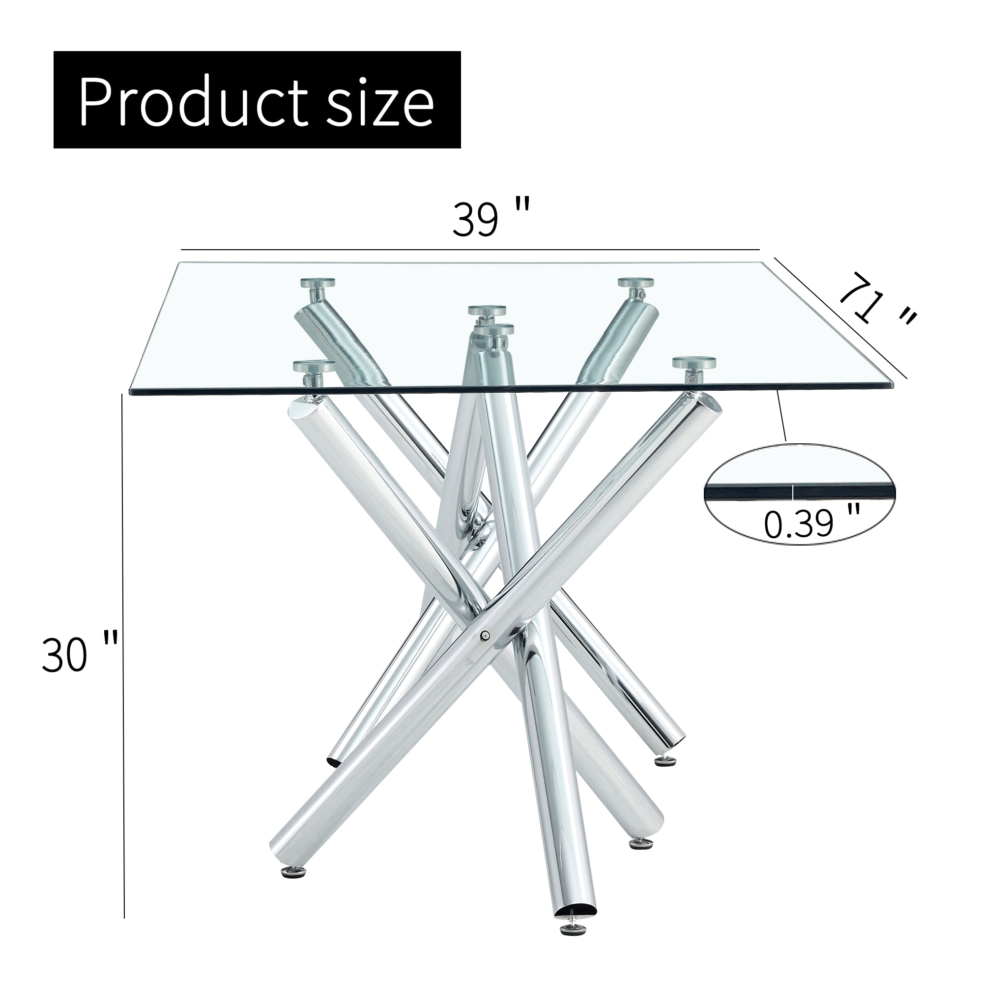 6-8 Seater Modern Kitchen Dining Table Rectangular Glass Table Top with Silver Metal Legs_24