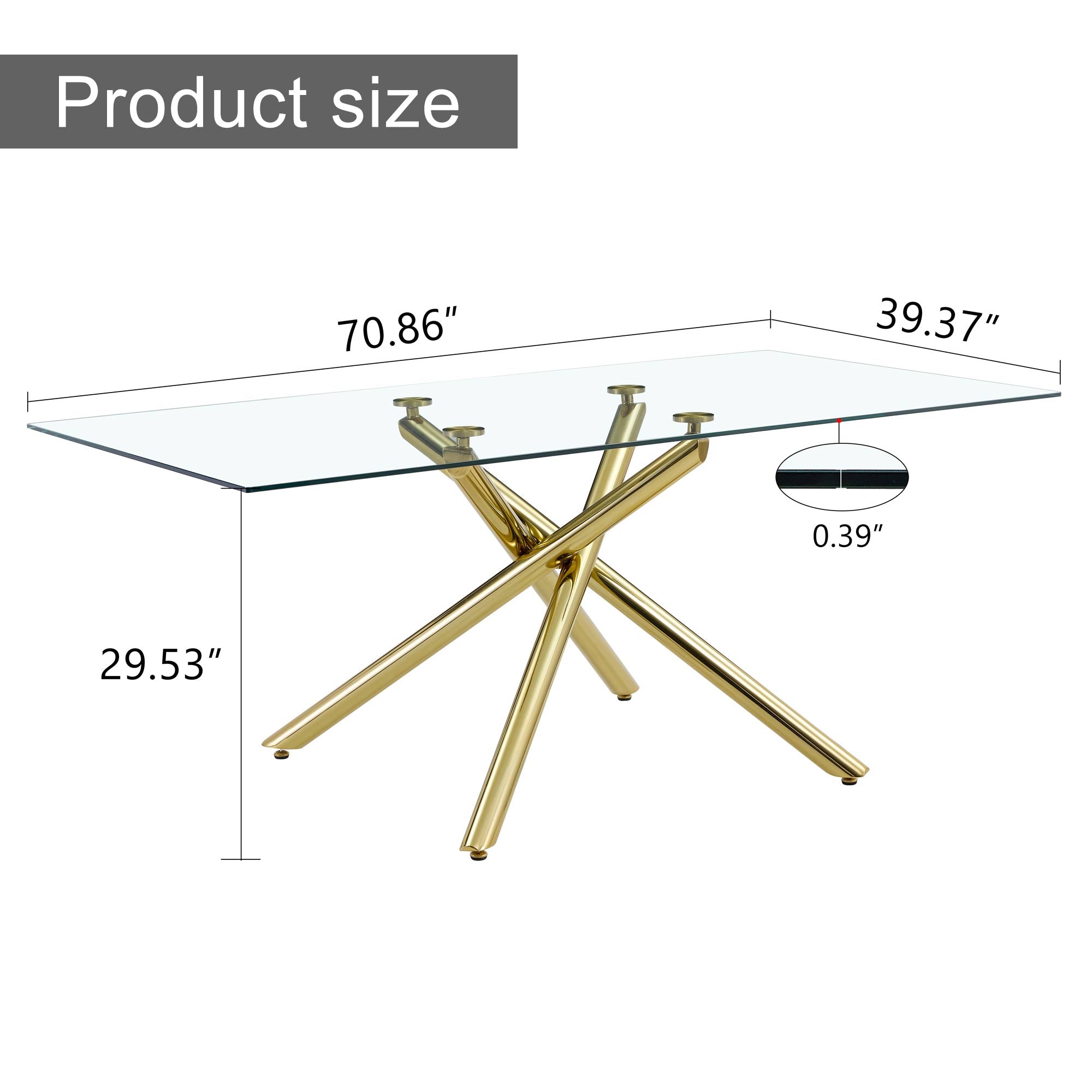 6-8 Seater Modern Rectangular Tempered Glass Table Top with Golden Plated Single Legs_14