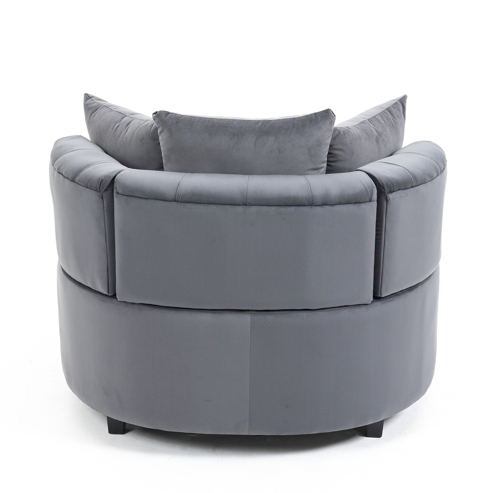Tufted Upholstered Classical Living Room Barrel Accent Chair with Pillows- Grey_6