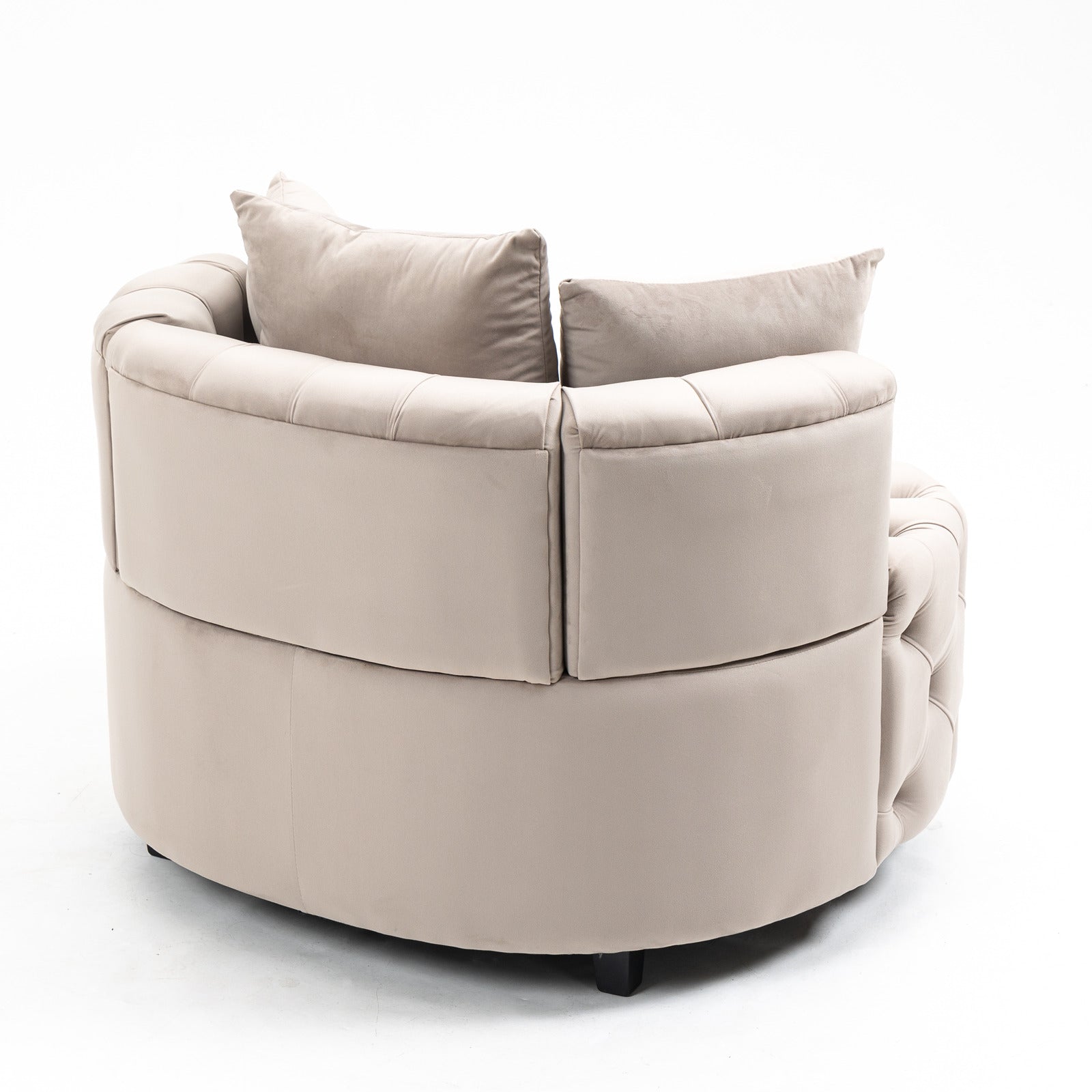 Tufted Upholstered Classical Living Room Barrel Accent Chair with Pillows- Khaki_5