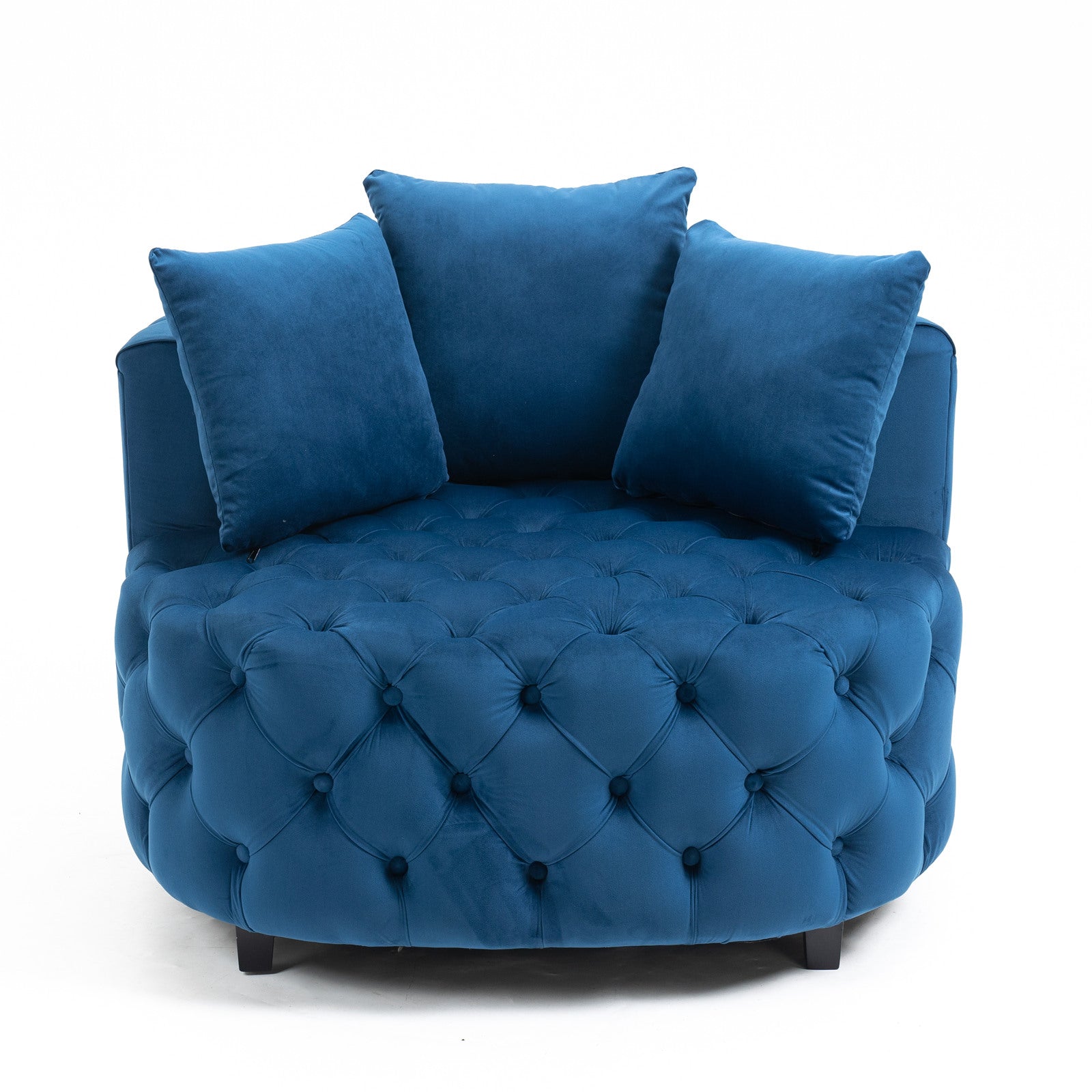 Tufted Upholstered Classical Living Room Barrel Accent Chair with Pillows- Blue_2
