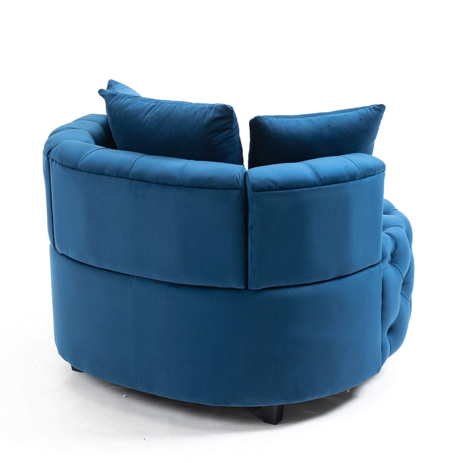 Tufted Upholstered Classical Living Room Barrel Accent Chair with Pillows- Blue_5
