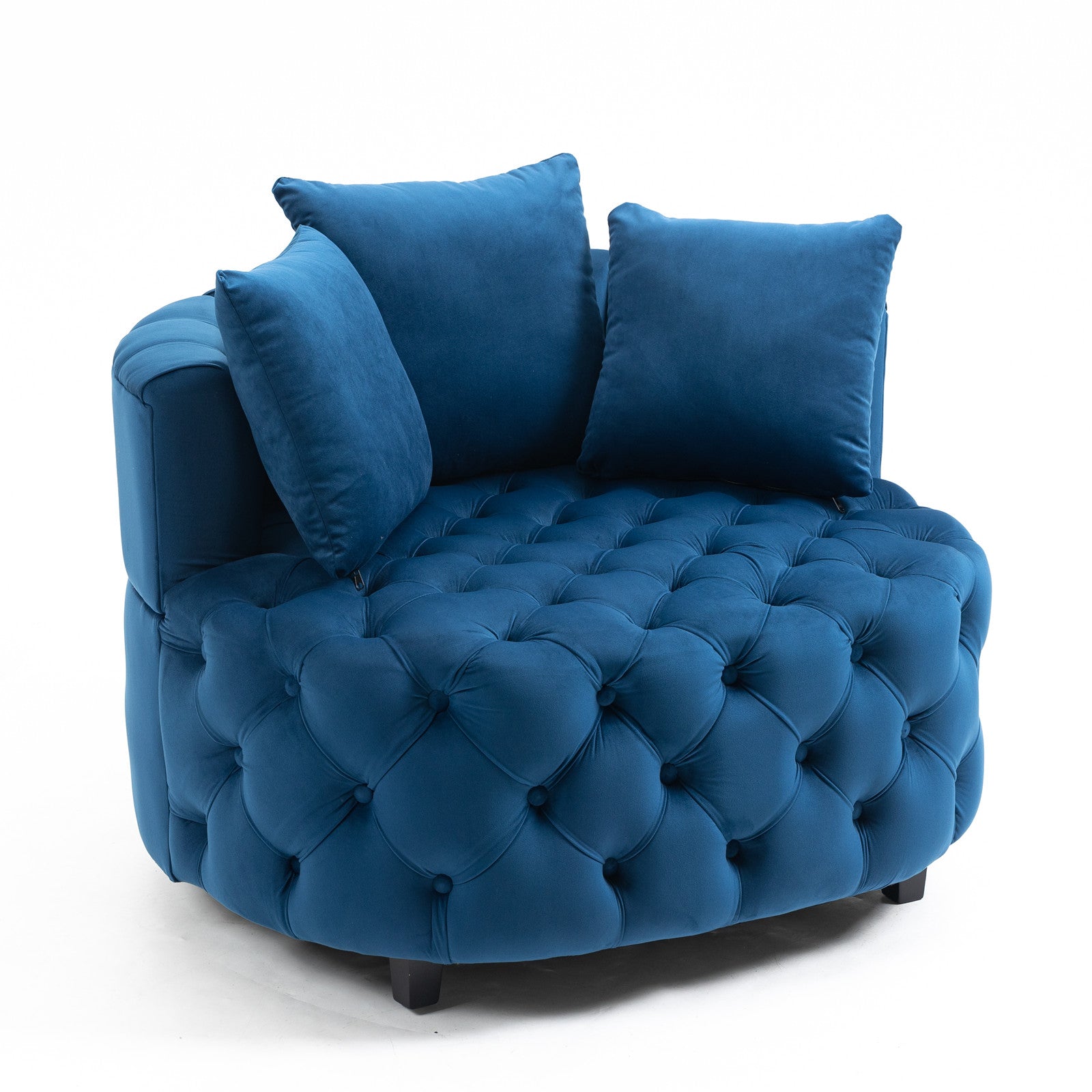 Tufted Upholstered Classical Living Room Barrel Accent Chair with Pillows- Blue_3