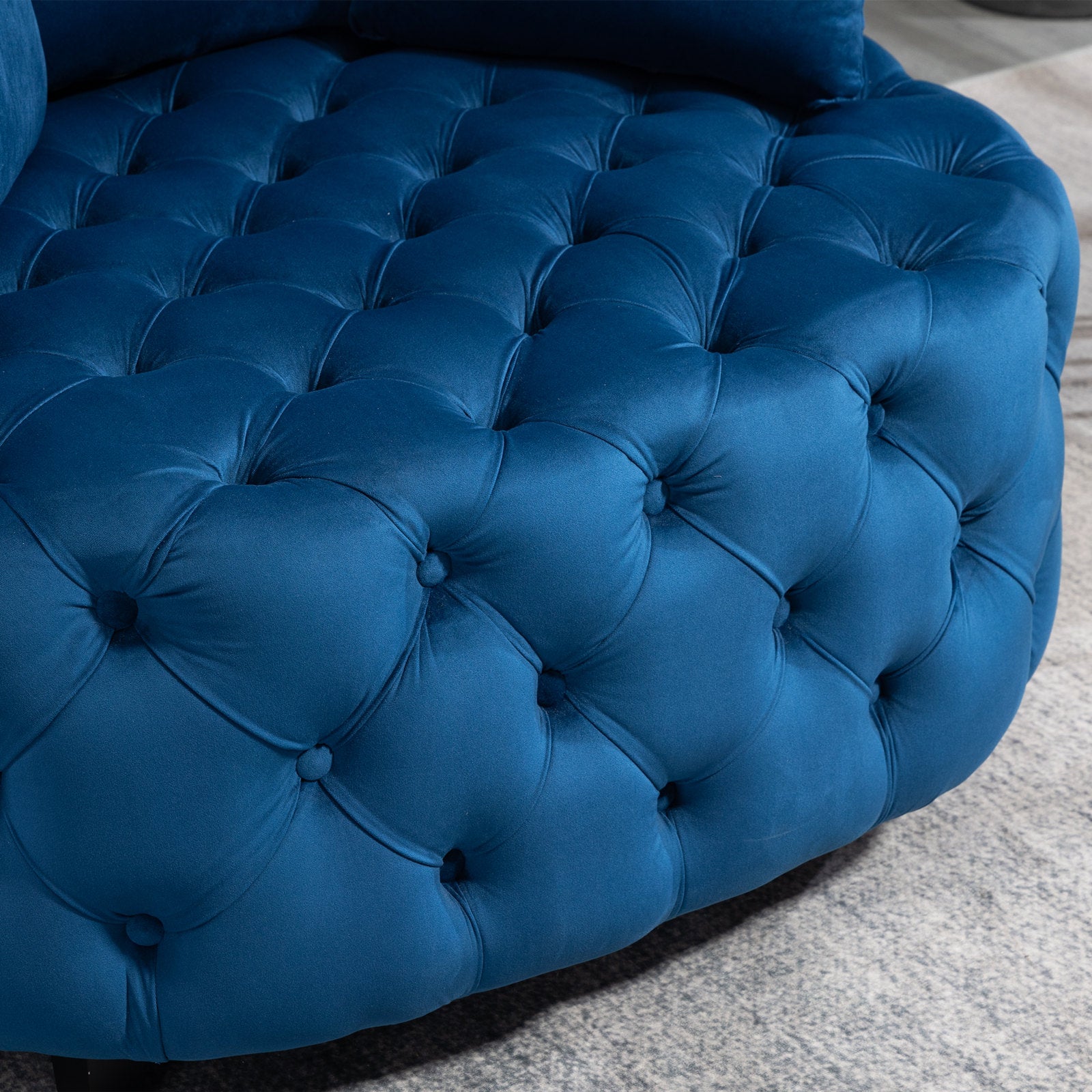 Tufted Upholstered Classical Living Room Barrel Accent Chair with Pillows- Blue_13