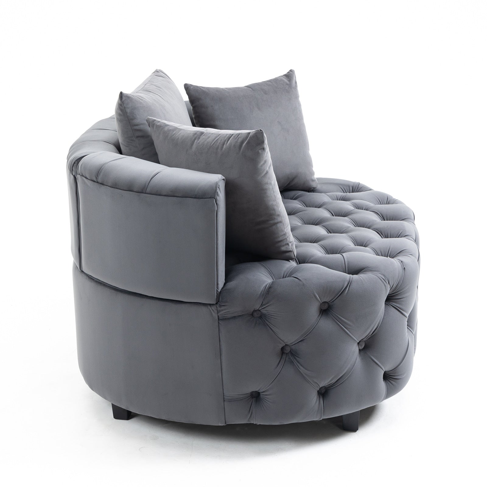 Tufted Upholstered Classical Living Room Barrel Accent Chair with Pillows- Grey_4