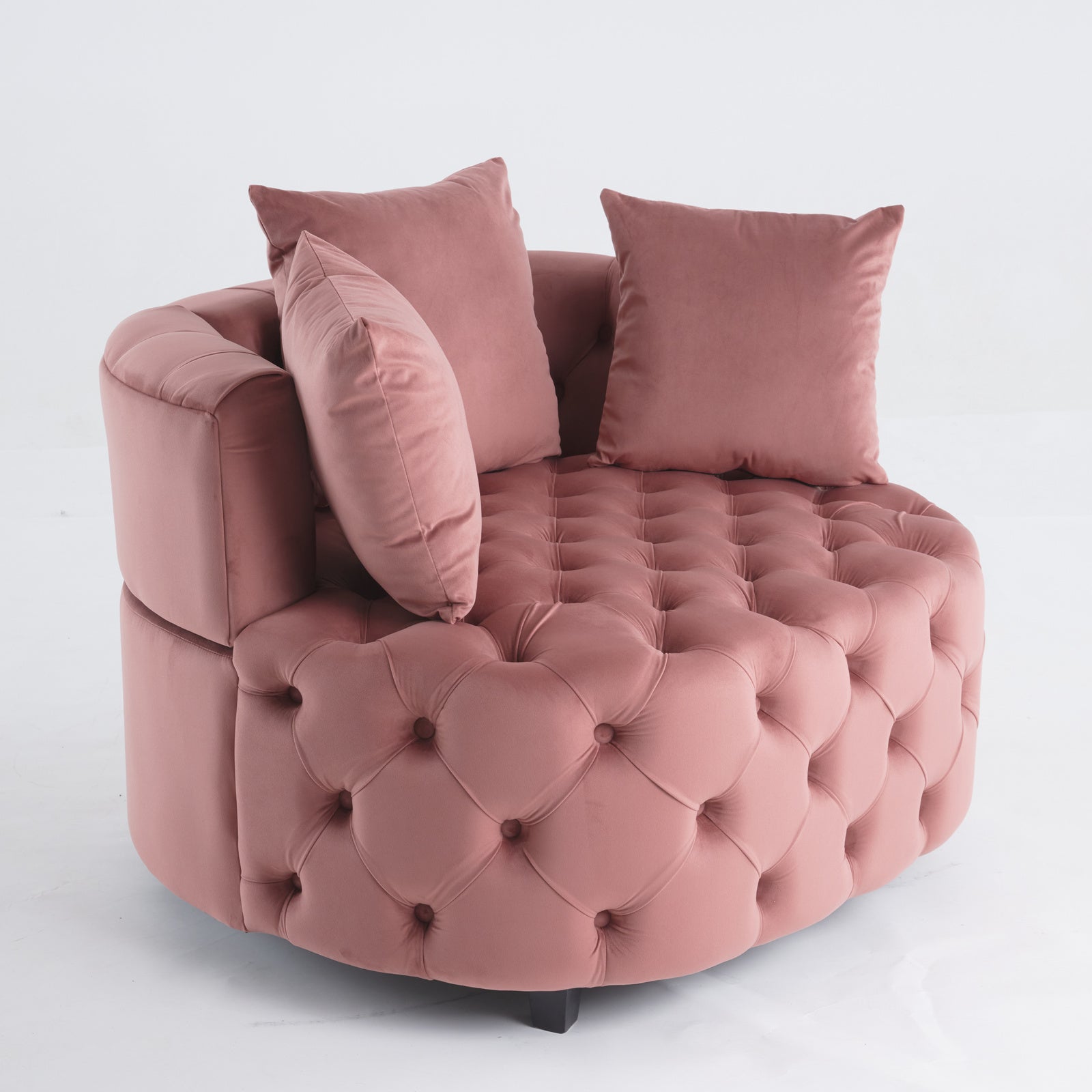 Tufted Upholstered Classical Living Room Barrel Accent Chair with Pillows- Pink_3