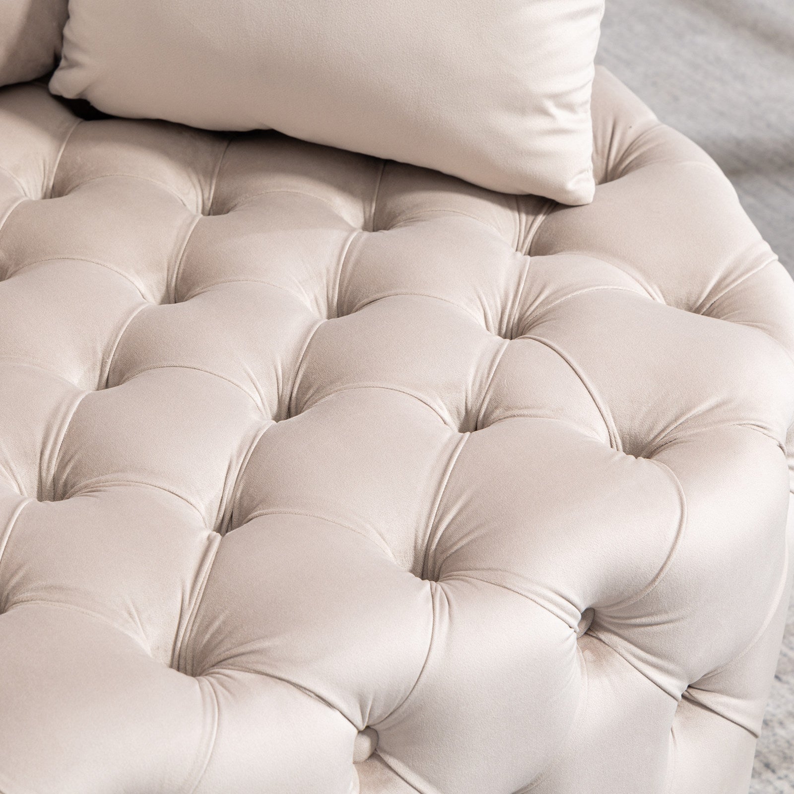 Tufted Upholstered Classical Living Room Barrel Accent Chair with Pillows- Khaki_12